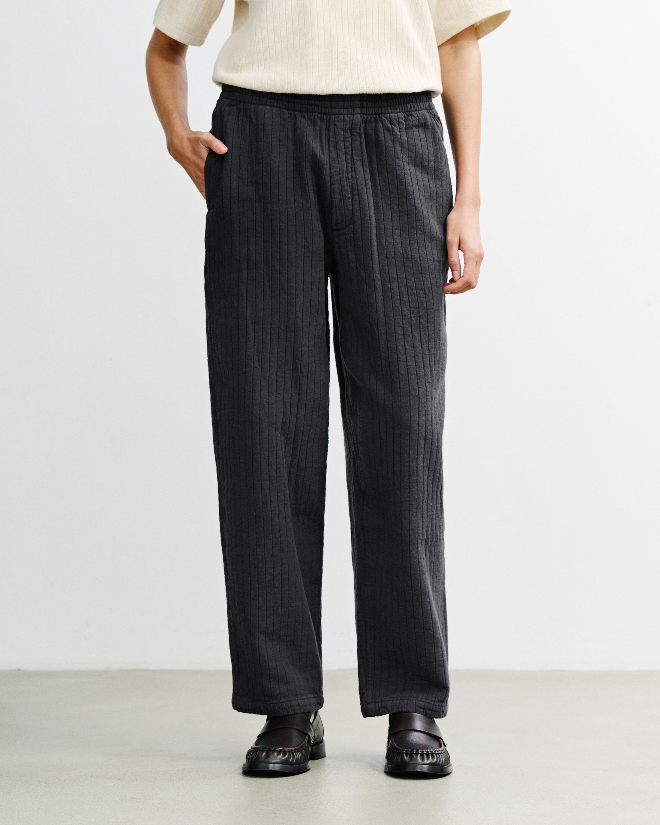Wide Ribbed Organic Cotton Trousers - Anthracite