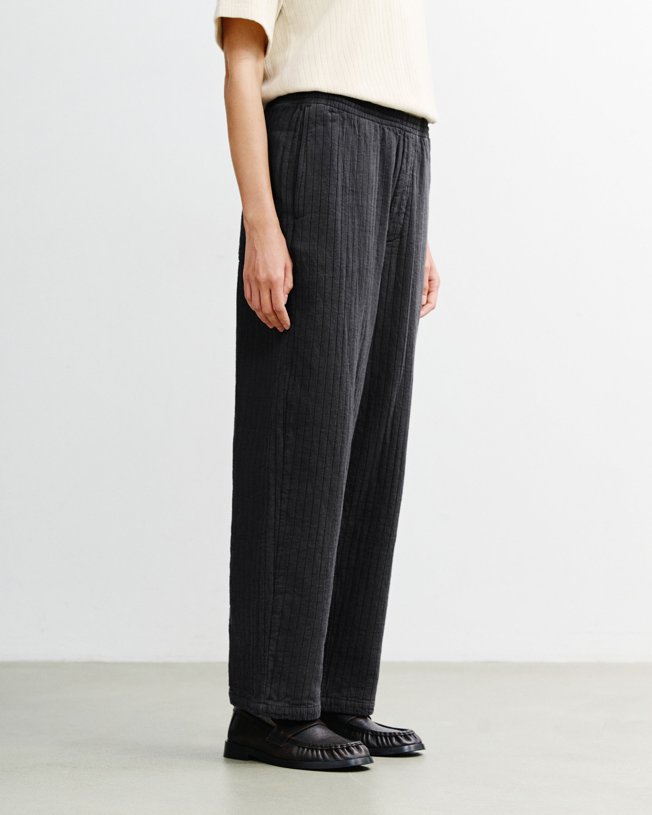 Wide Ribbed Organic Cotton Trousers - Anthracite