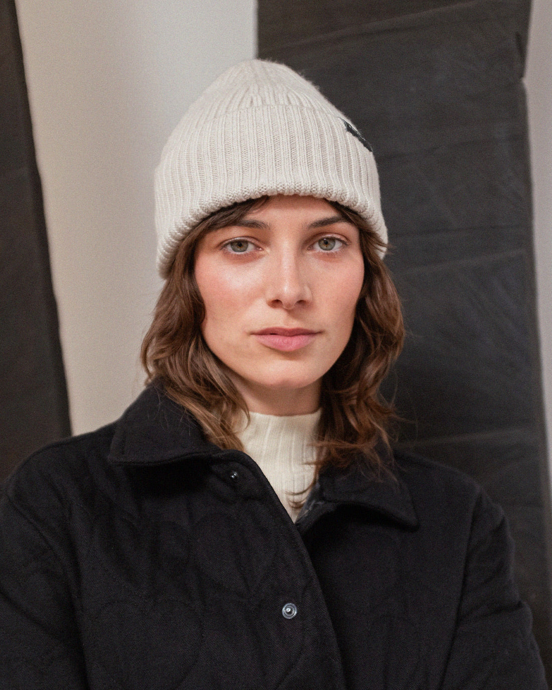 Classic Merino Wool Ribbed Beanie - White