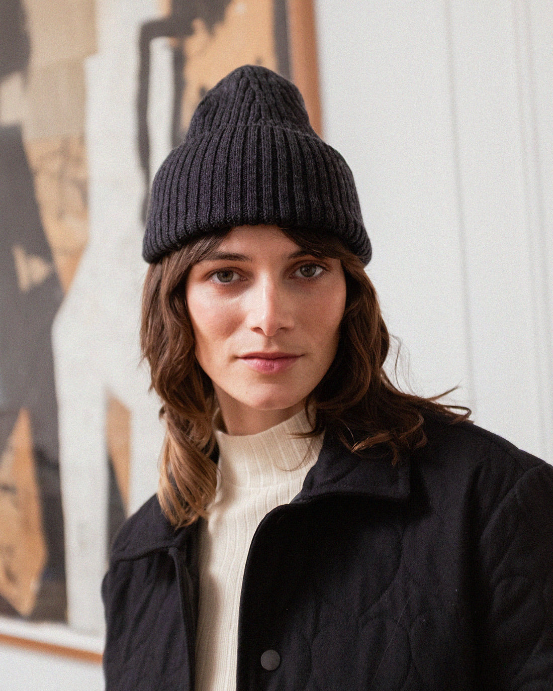 Classic merino wool ribbed beanie - anthracite