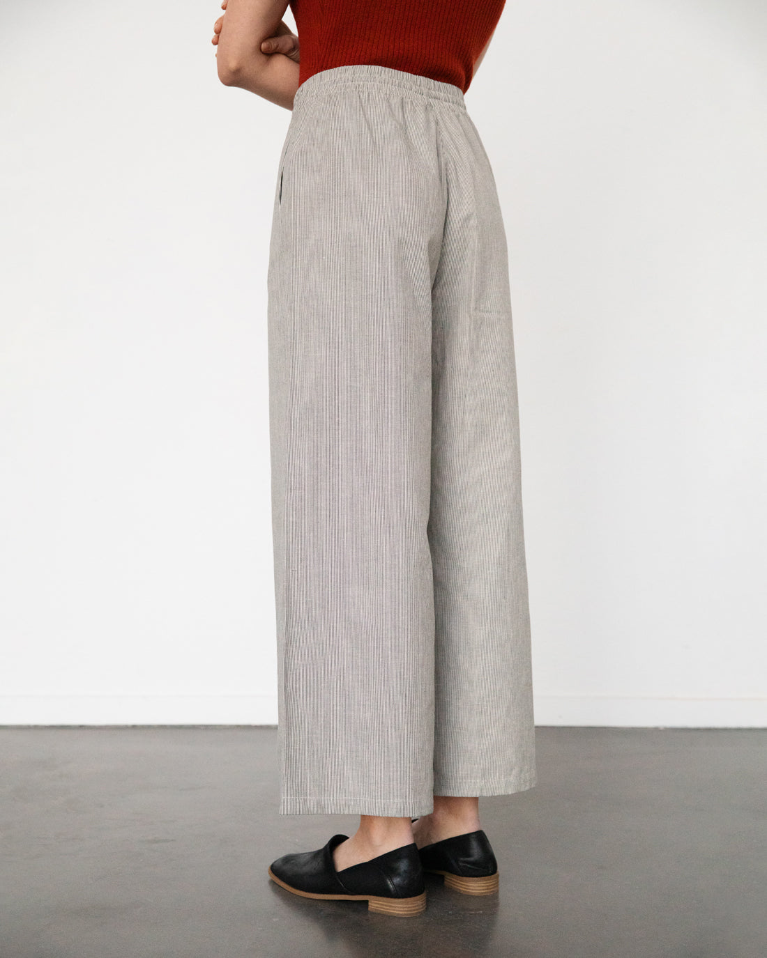 Lightweight flared trousers, organic cotton - grey striped