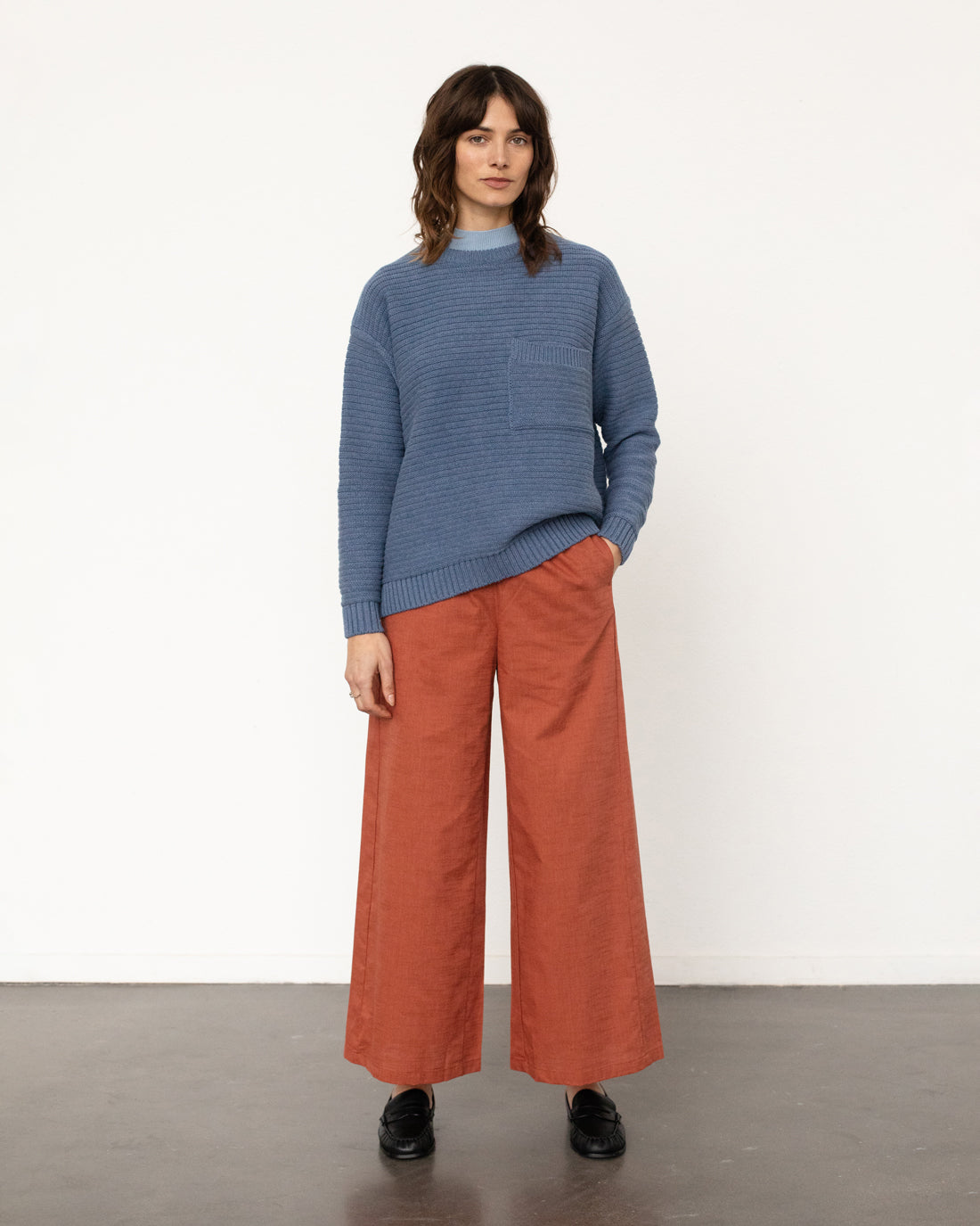 Ribbed knit sweater organic cotton - Blue