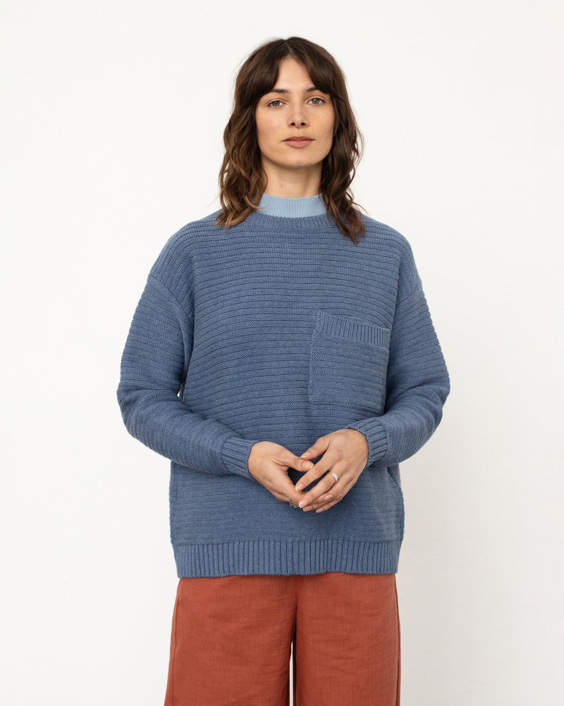 Ribbed knit sweater organic cotton - Blue