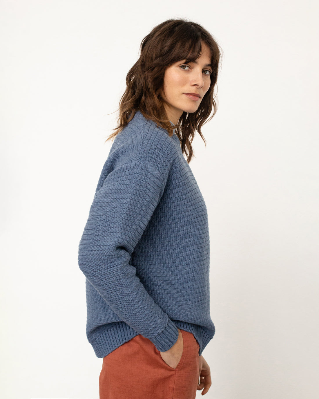Ribbed knit sweater organic cotton - Blue
