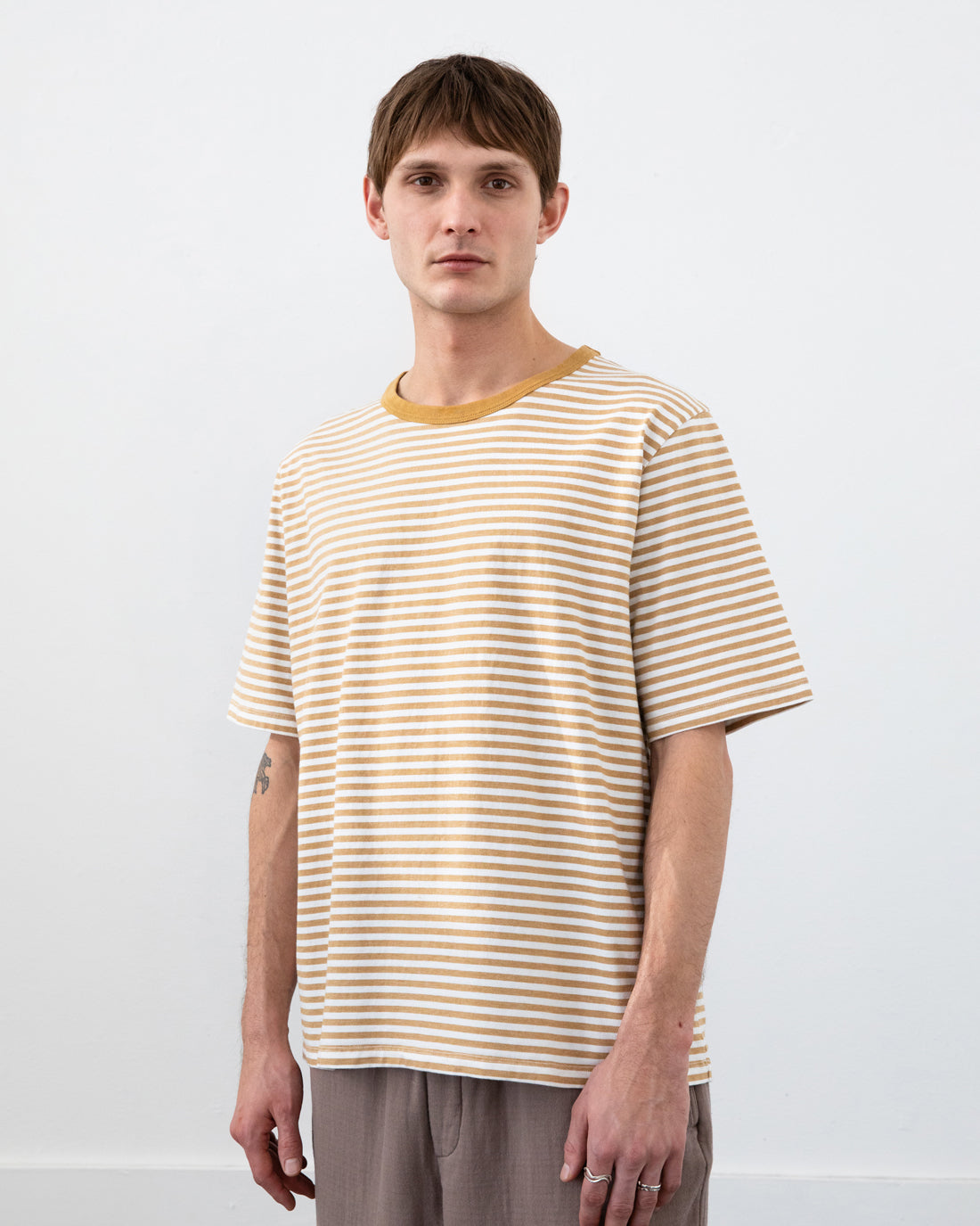 Striped T-shirt, organic cotton - Caramel