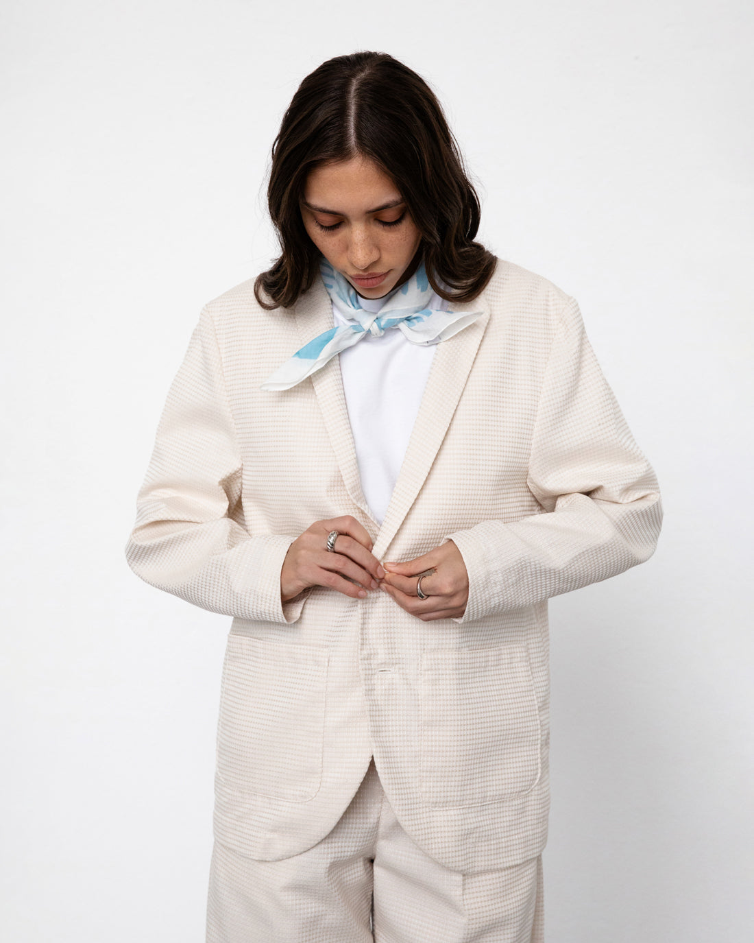Casual waffle blazer organic cotton - Sand