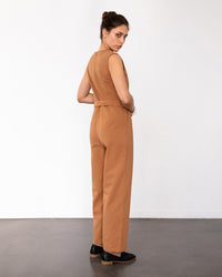 Ärmelloser Seersucker Jumpsuit Bio Baumwolle - Karamel