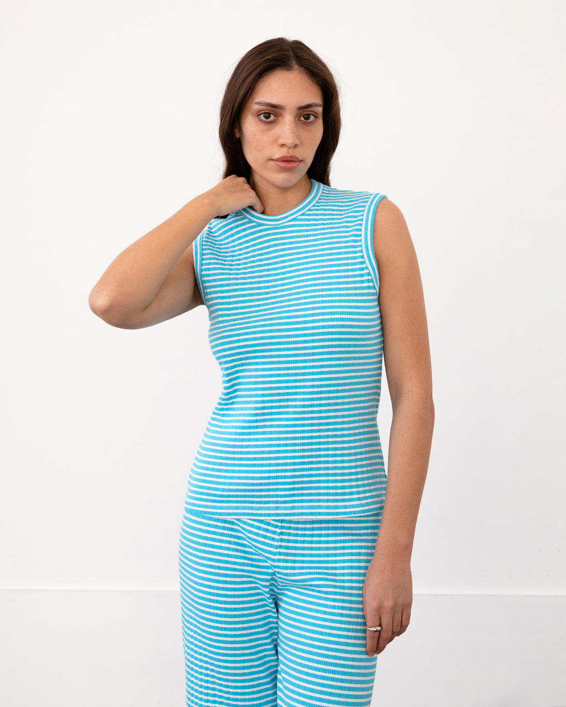 Ribbed singlet organic cotton - light blue striped