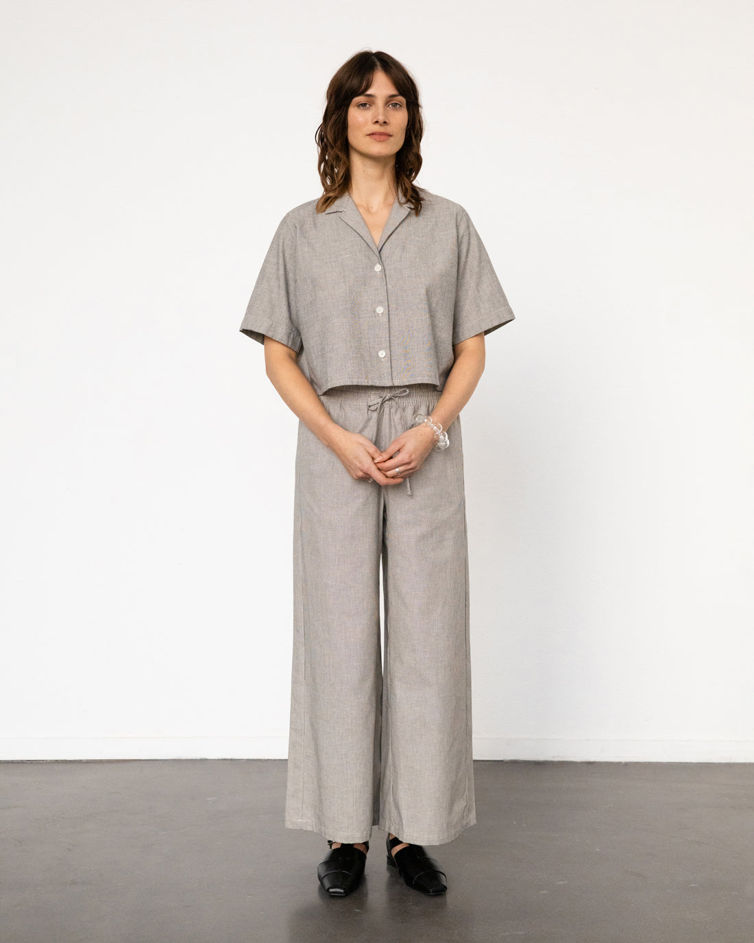 Lightweight flared trousers, organic cotton - grey striped