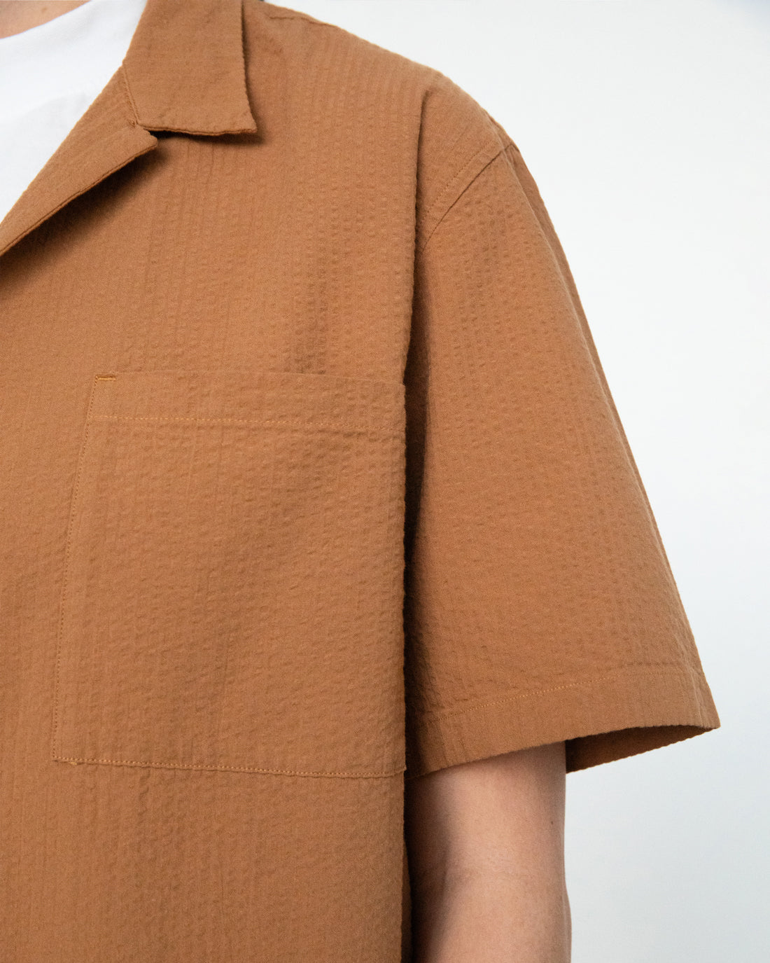 Seersucker Bowling Shirt Organic Cotton - Caramel