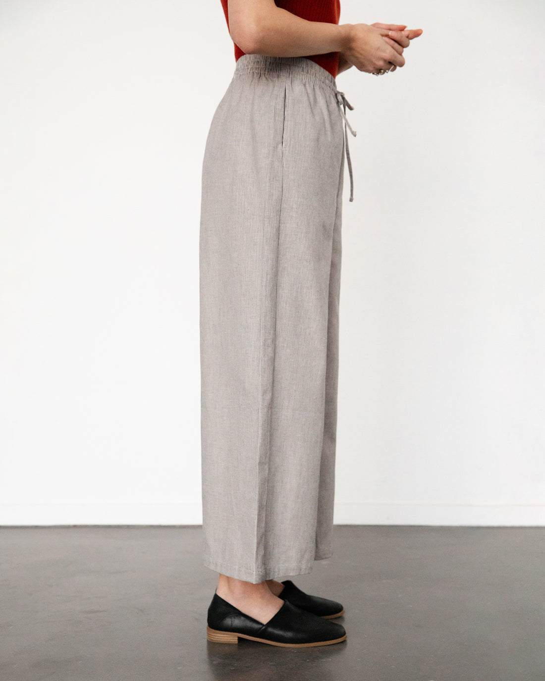 Lightweight flared trousers, organic cotton - grey striped