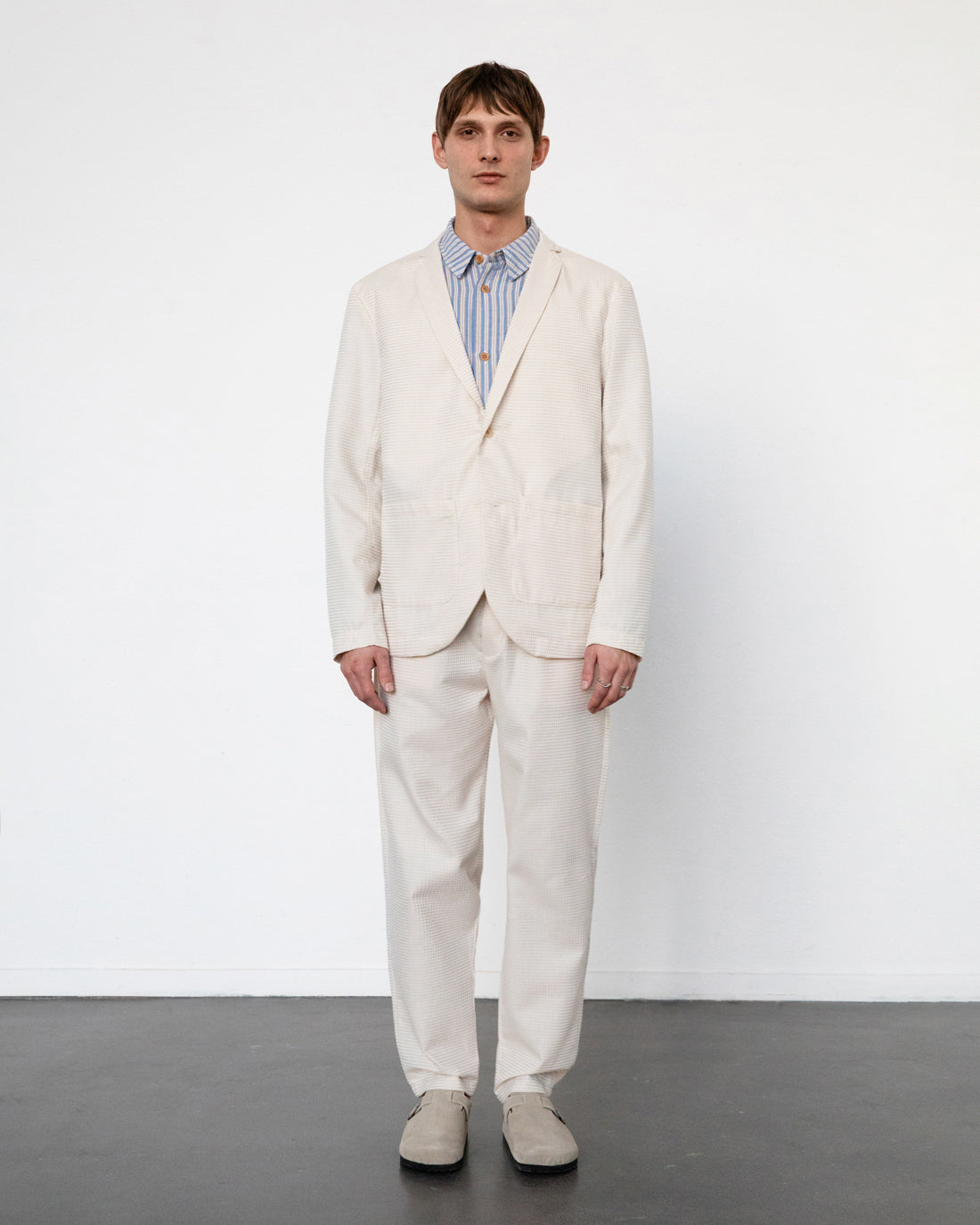 Casual waffle blazer organic cotton - Sand