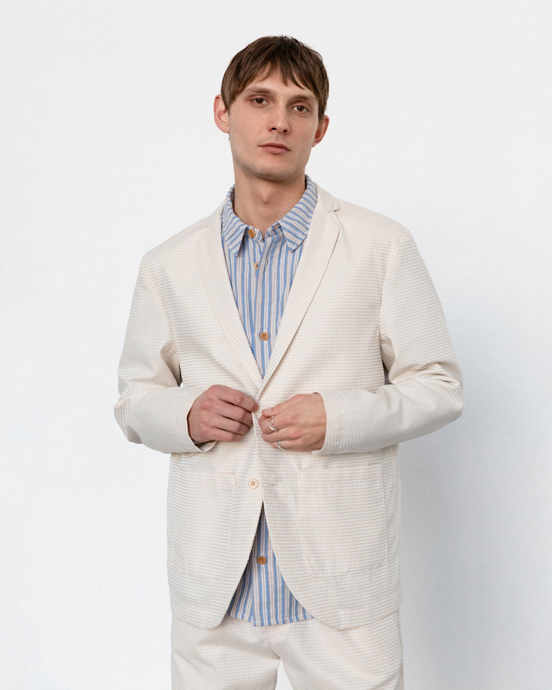 Casual waffle blazer organic cotton - Sand