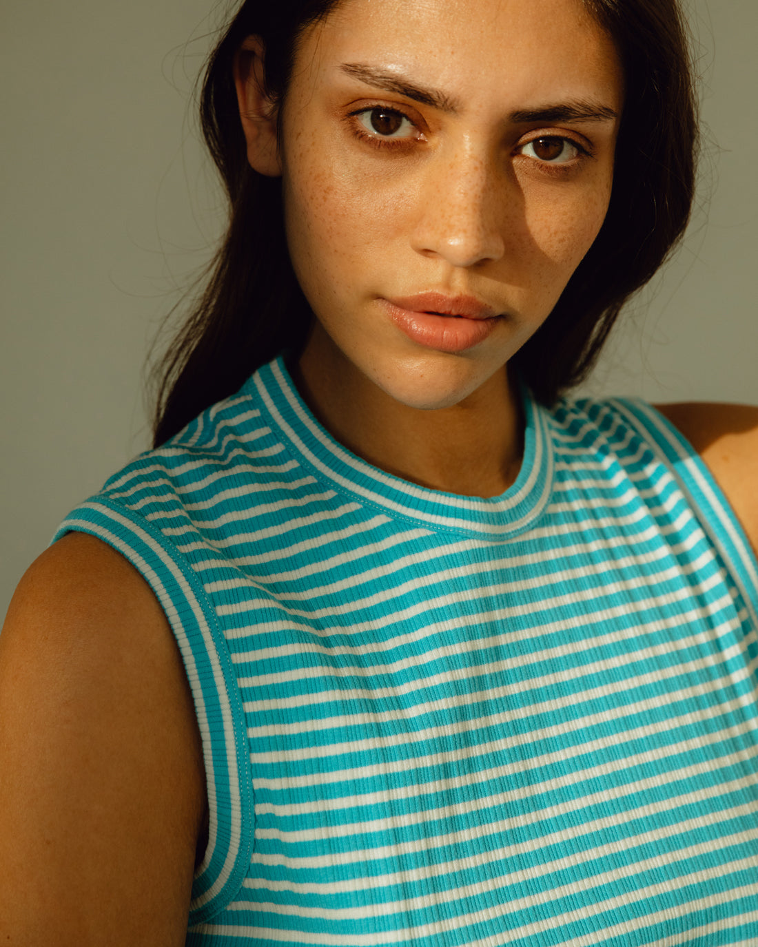 Ribbed singlet organic cotton - light blue striped