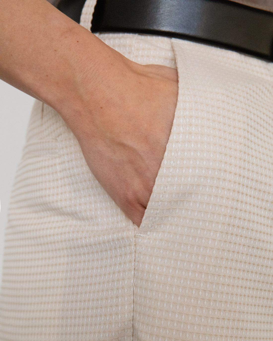 High-waisted waffle trousers, organic cotton - Cream