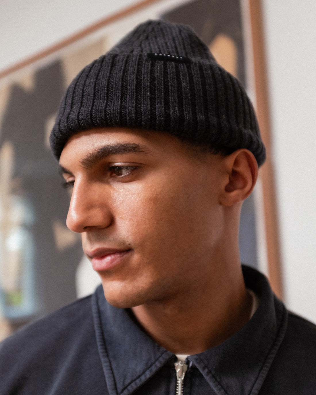 Classic merino wool ribbed beanie - anthracite