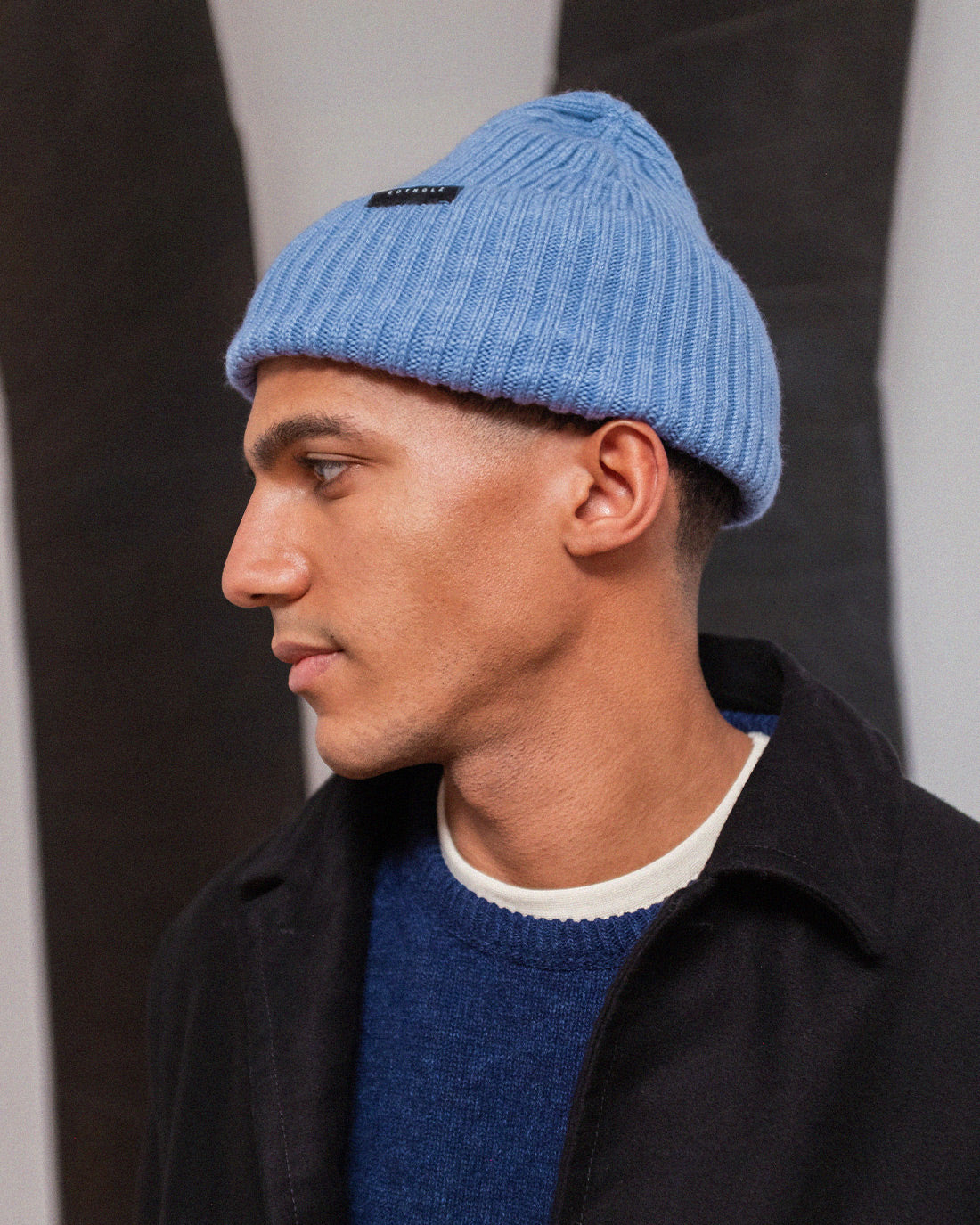 Classic Merino Wool Ribbed Beanie - Light Blue