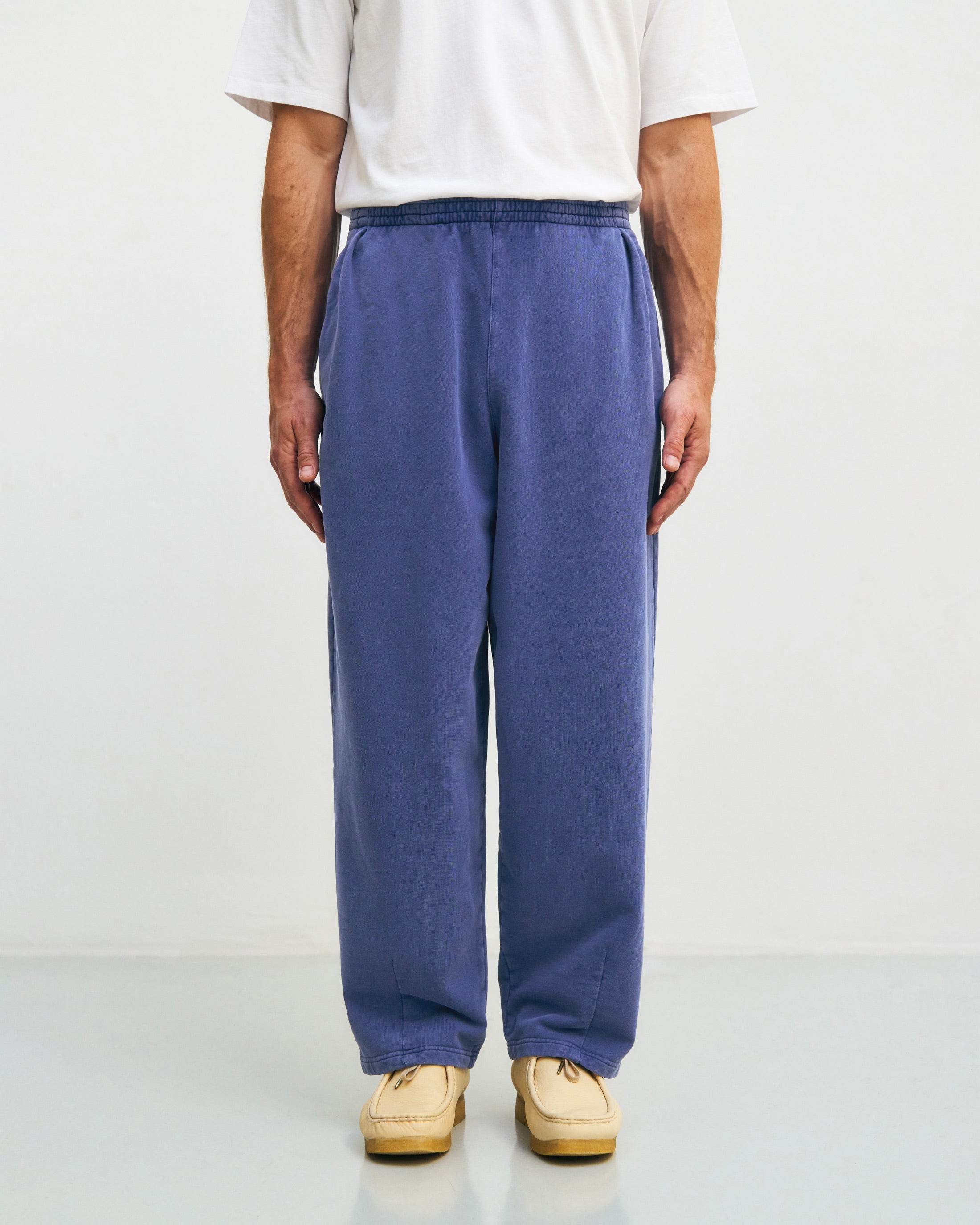 Wide sweatpants with pleats organic cotton - blue