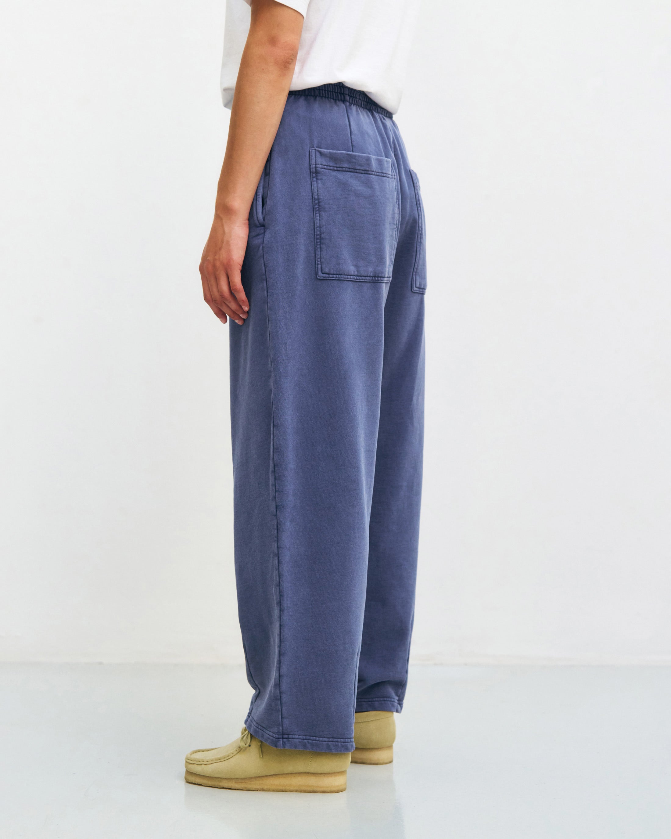 Wide sweatpants with pleats organic cotton - blue