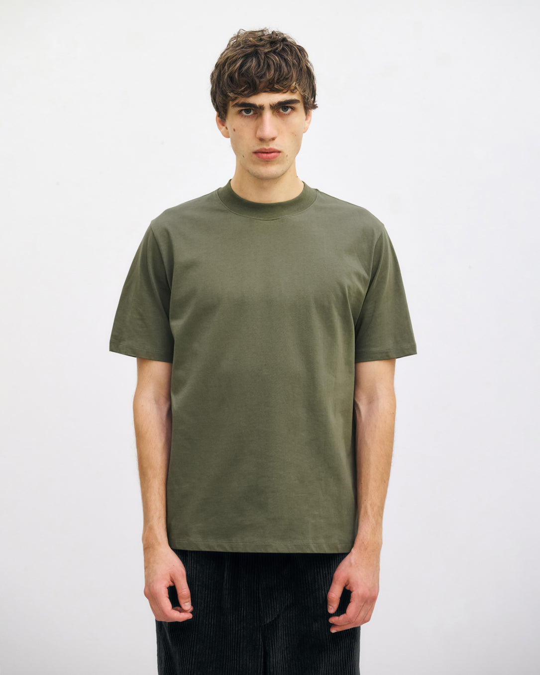 T-shirt with wide collar, organic cotton - dark green