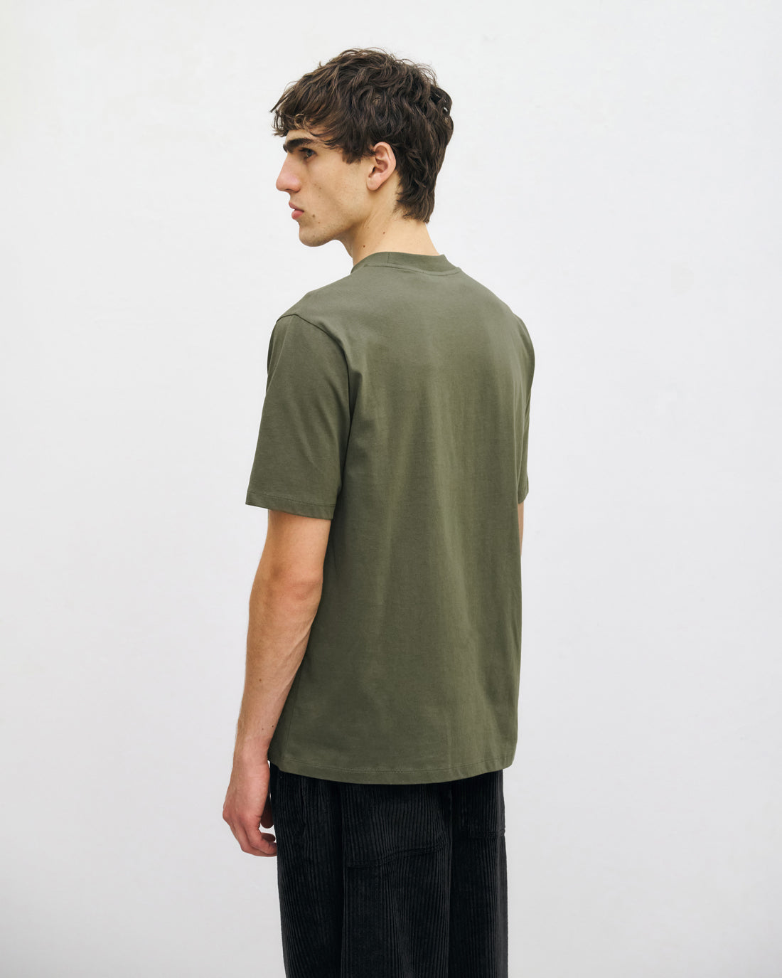 T-shirt with wide collar, organic cotton - dark green