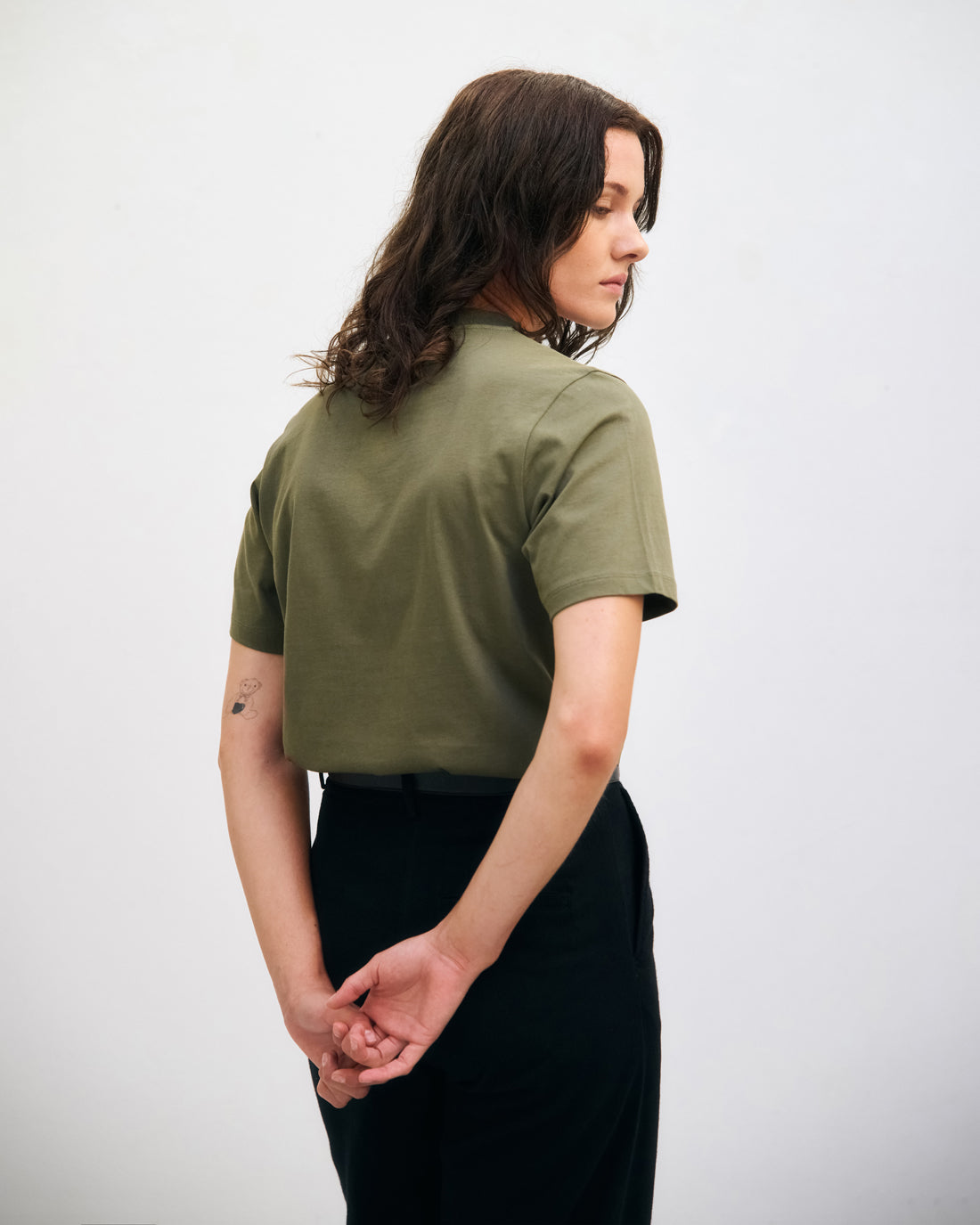 T-shirt with wide collar, organic cotton - dark green