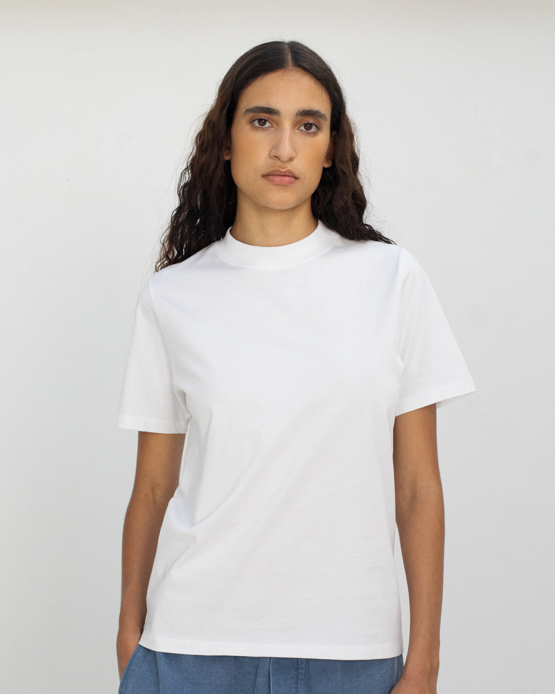 T-shirt with wide collar, organic cotton - white