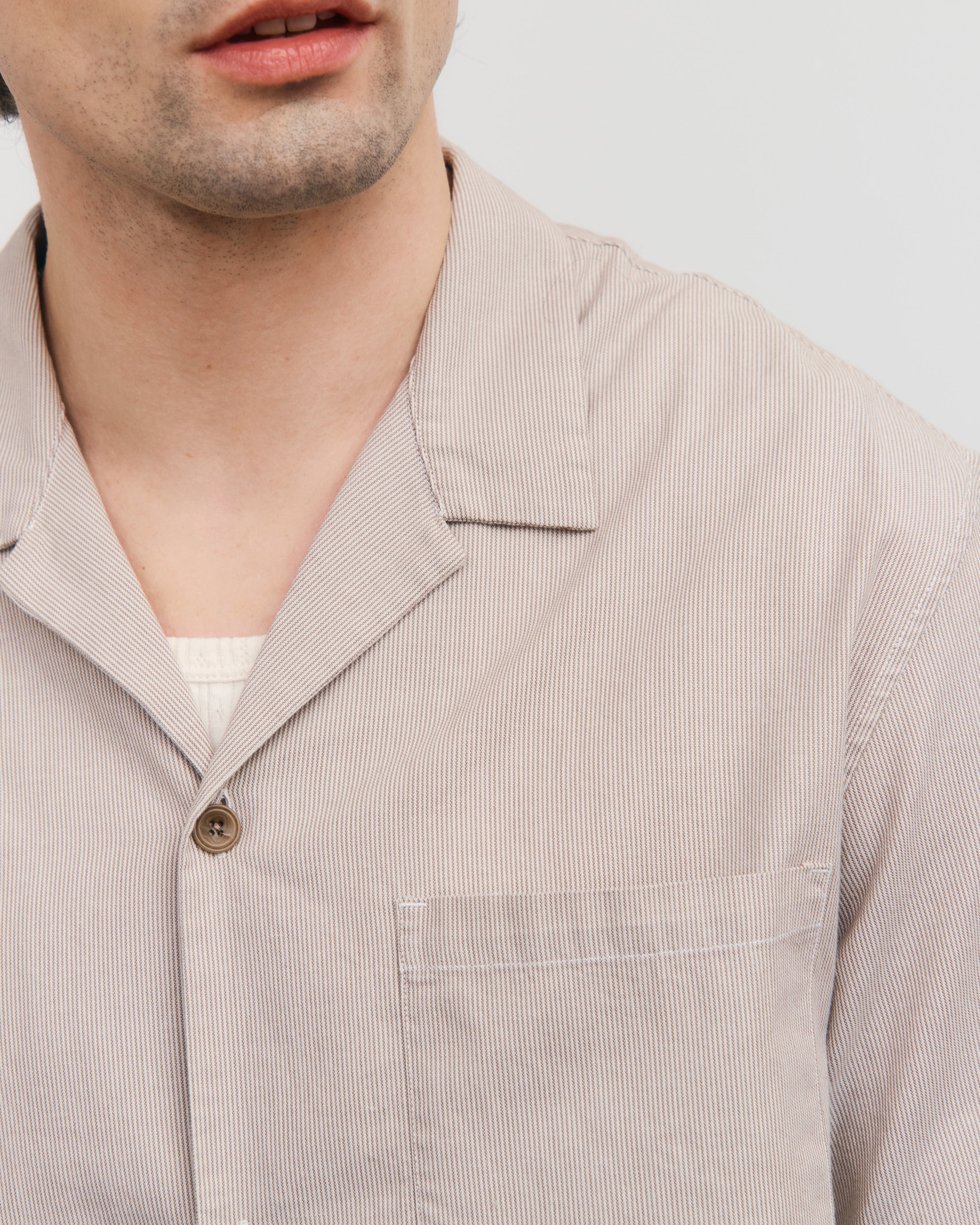 Striped Organic Cotton Bowling Shirt - Beige