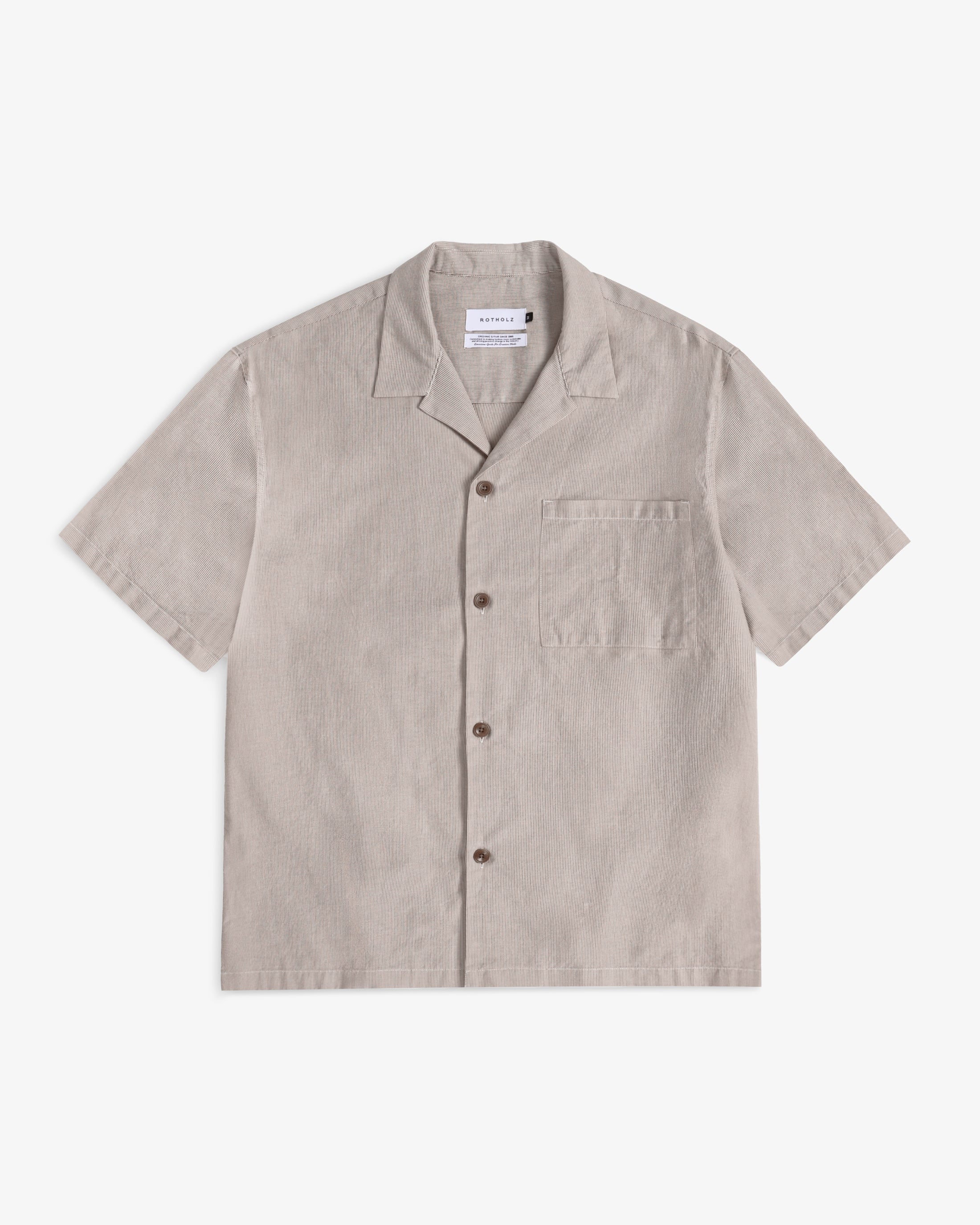 Striped Organic Cotton Bowling Shirt - Beige