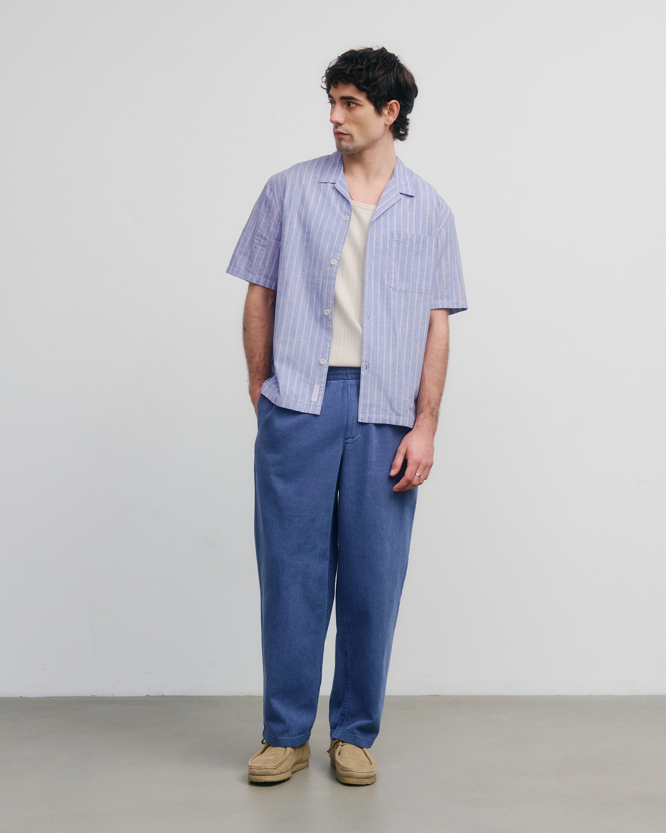 Striped Organic Cotton Bowling Shirt - Blue