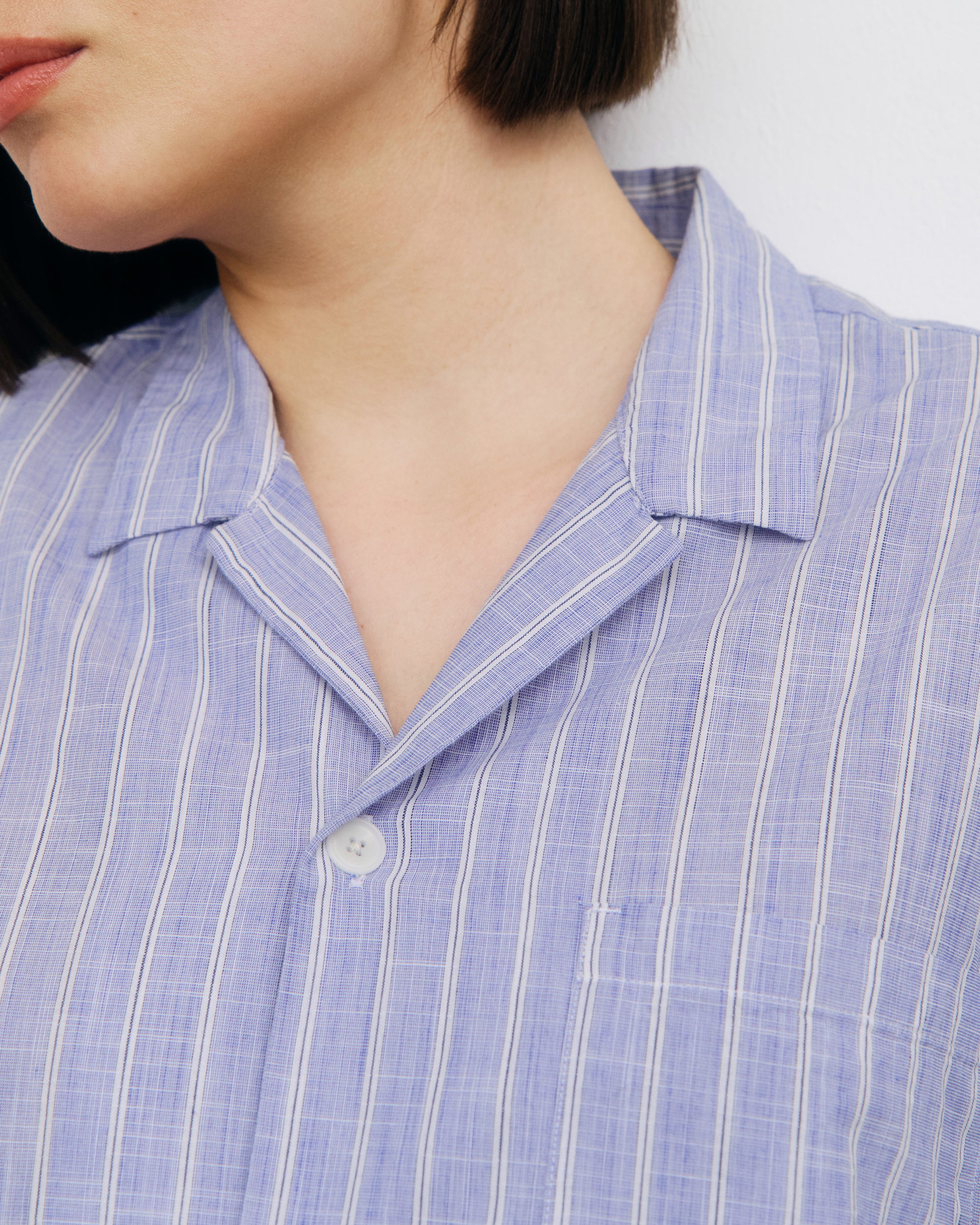 Gestreiftes Bowling Shirt Bio Baumwolle - Blau