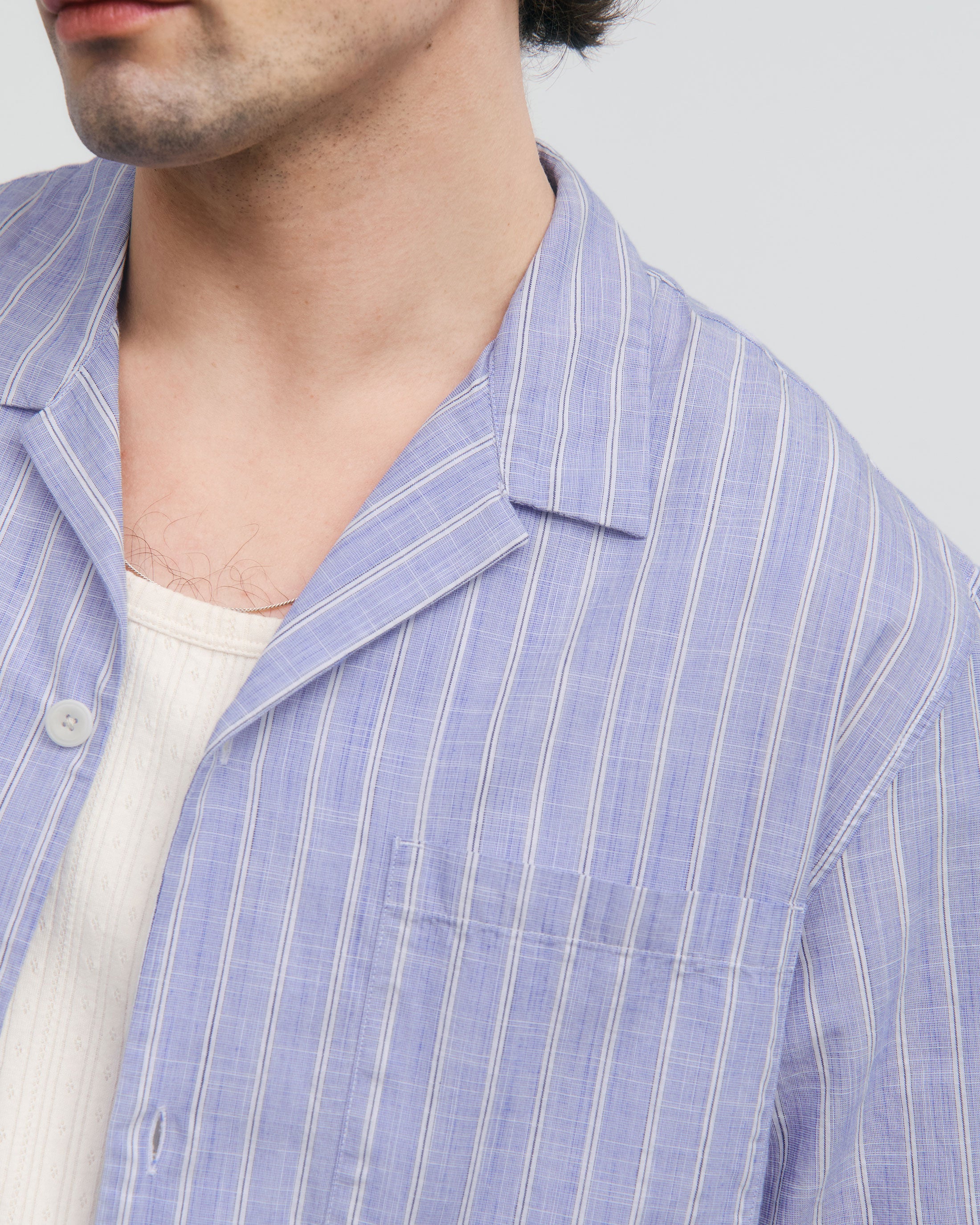 Striped Organic Cotton Bowling Shirt - Blue