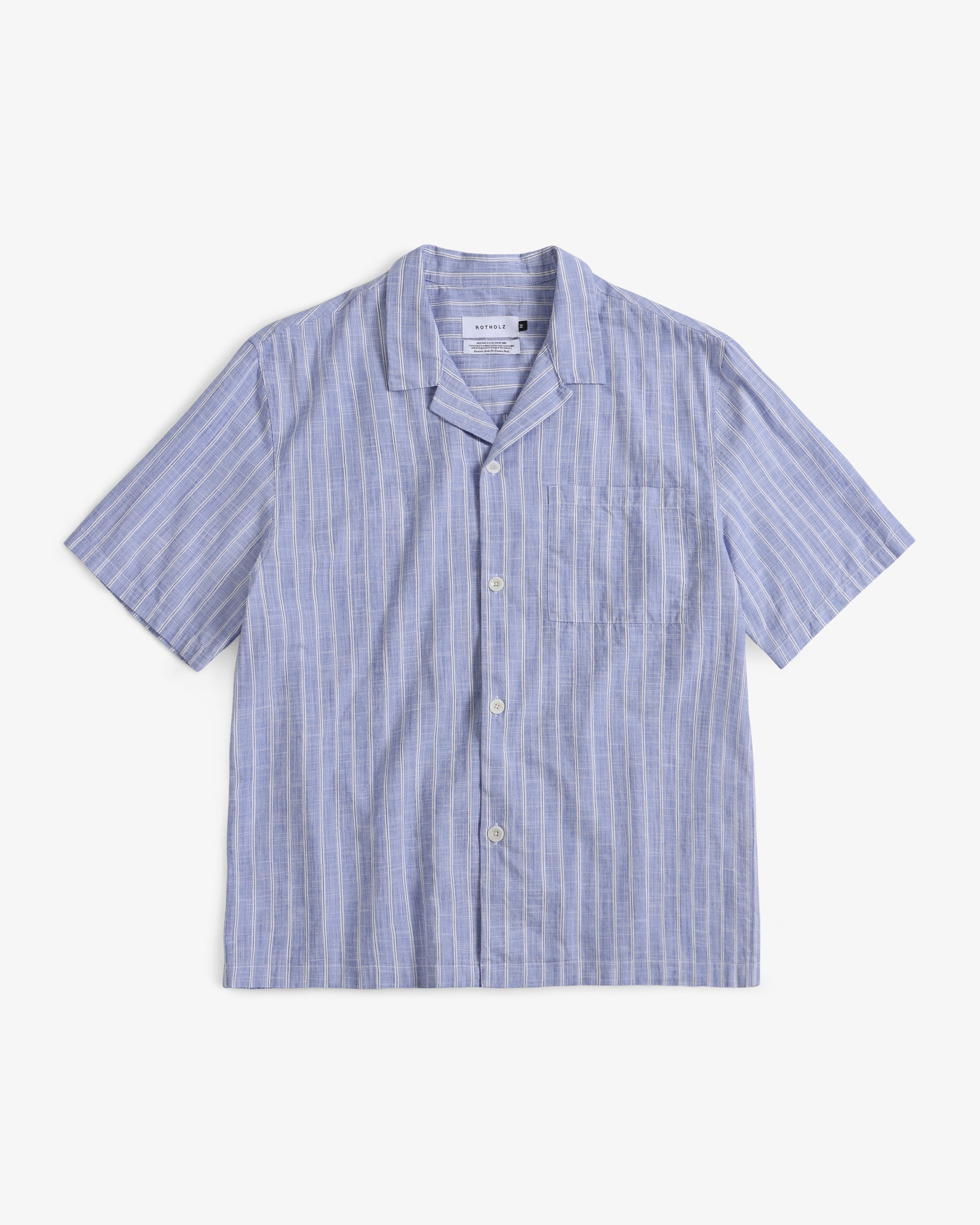 Striped Organic Cotton Bowling Shirt - Blue