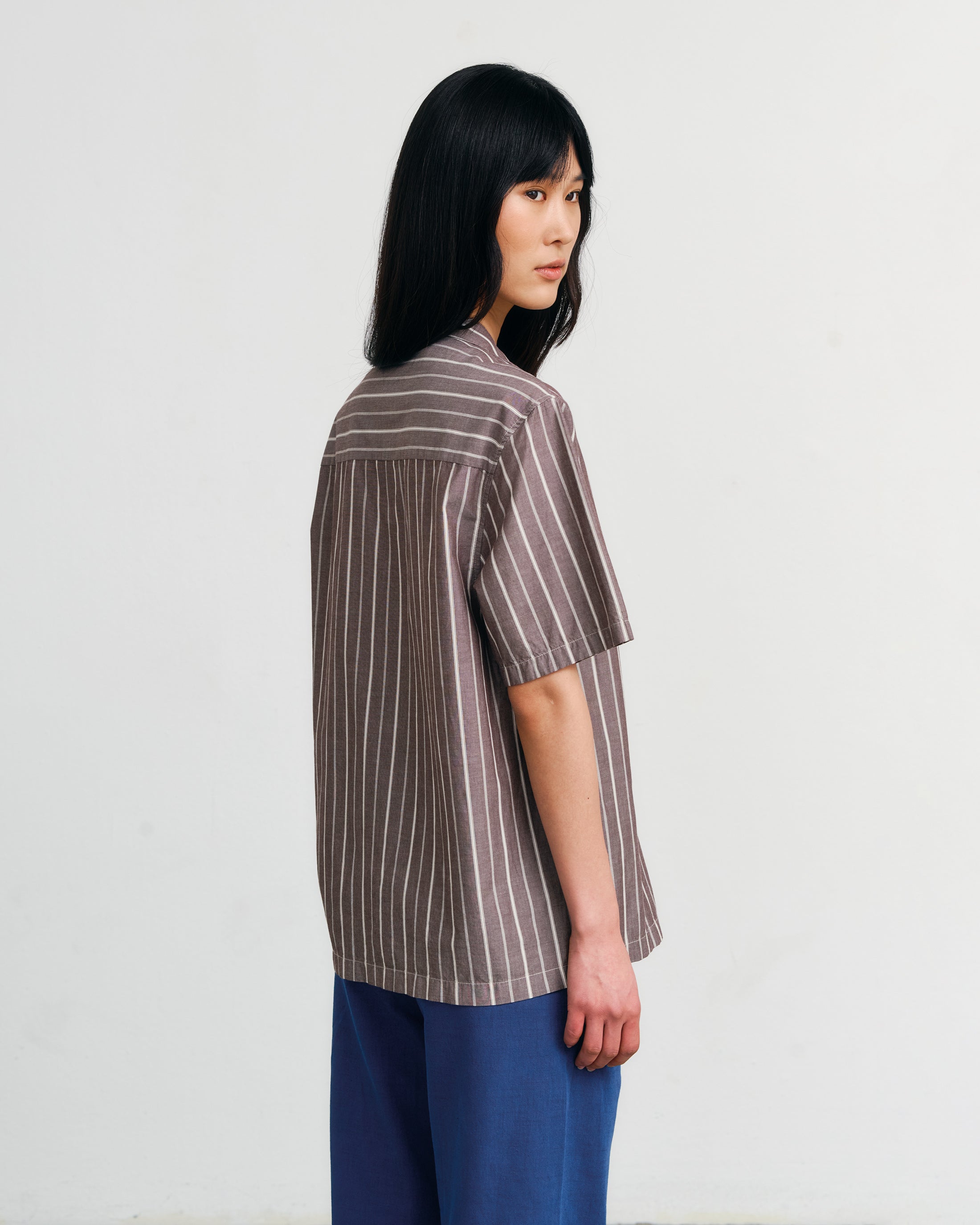 Gestreiftes Bowling Shirt Bio Baumwolle - Braun