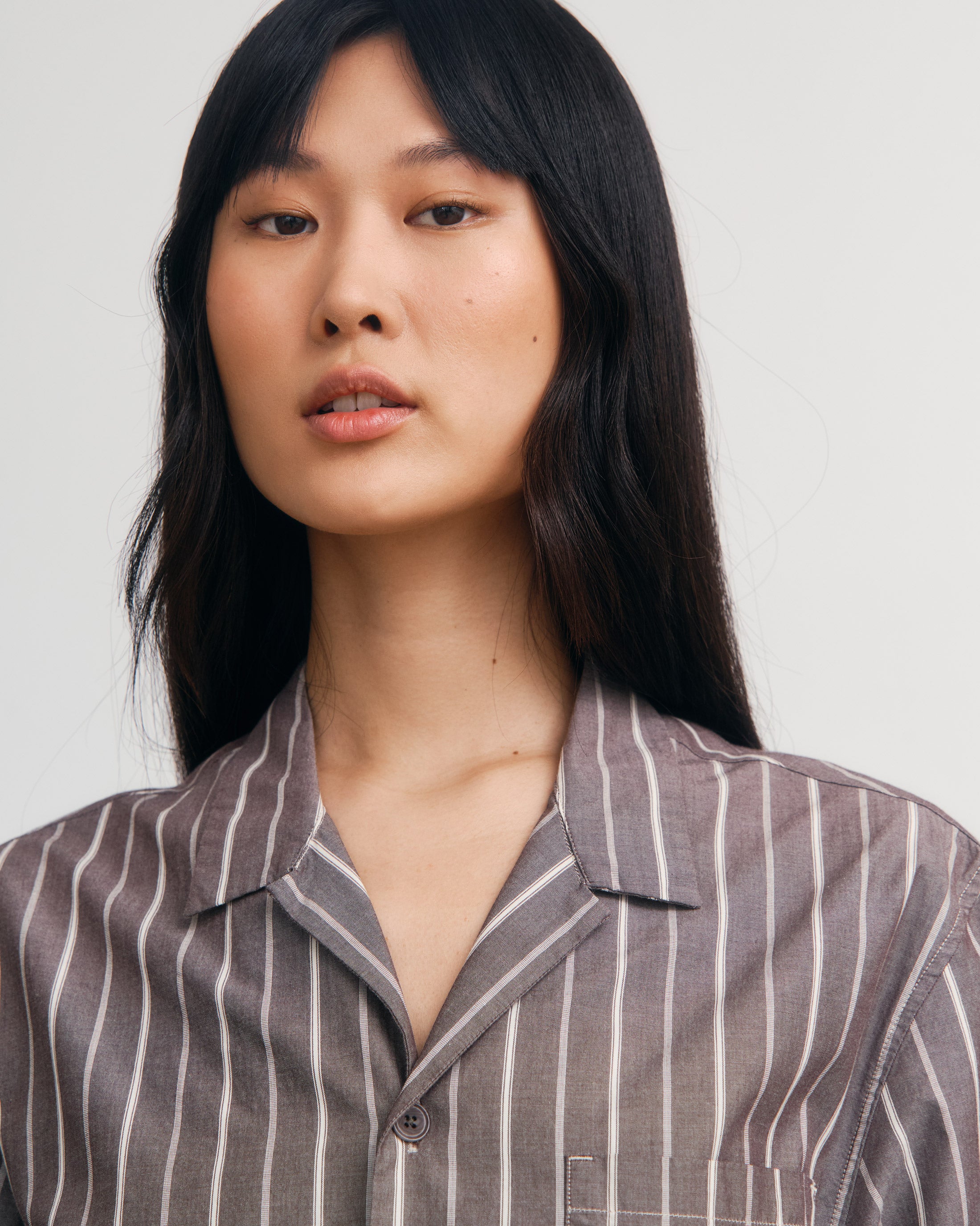 Gestreiftes Bowling Shirt Bio Baumwolle - Braun