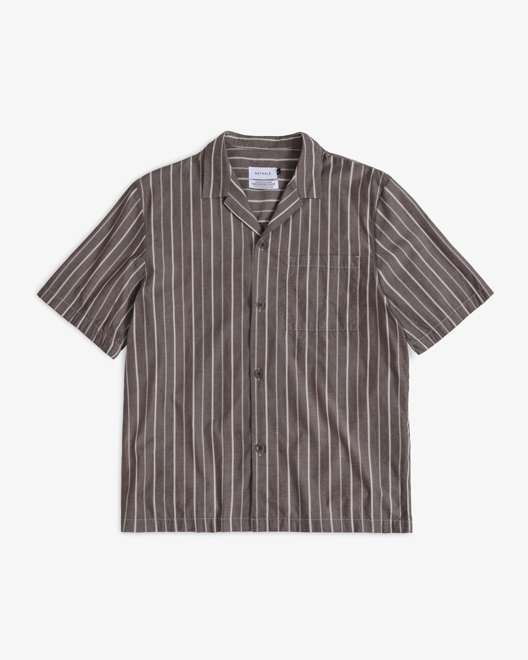 Striped Organic Cotton Bowling Shirt - Brown