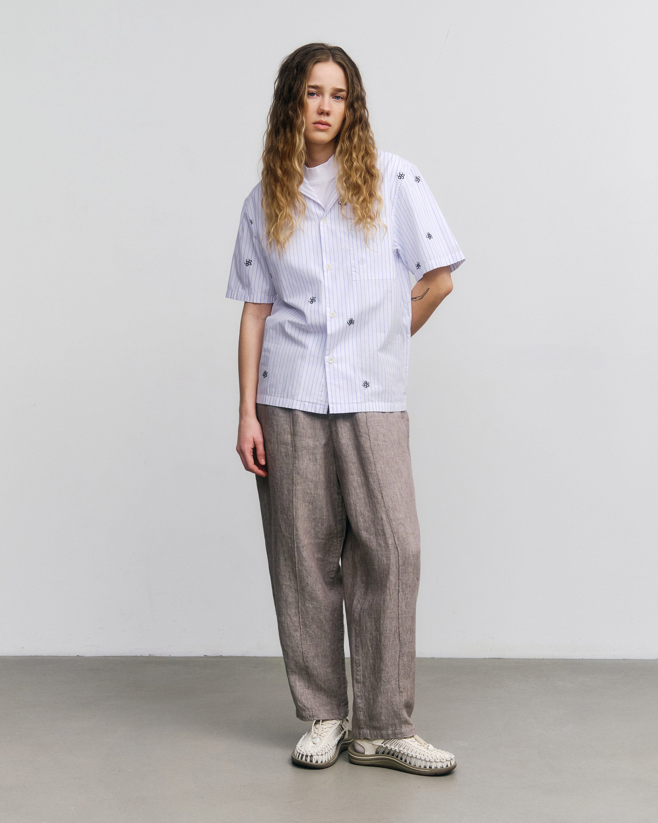 Flower Print Bowling Shirt Bio Baumwolle - Gestreift