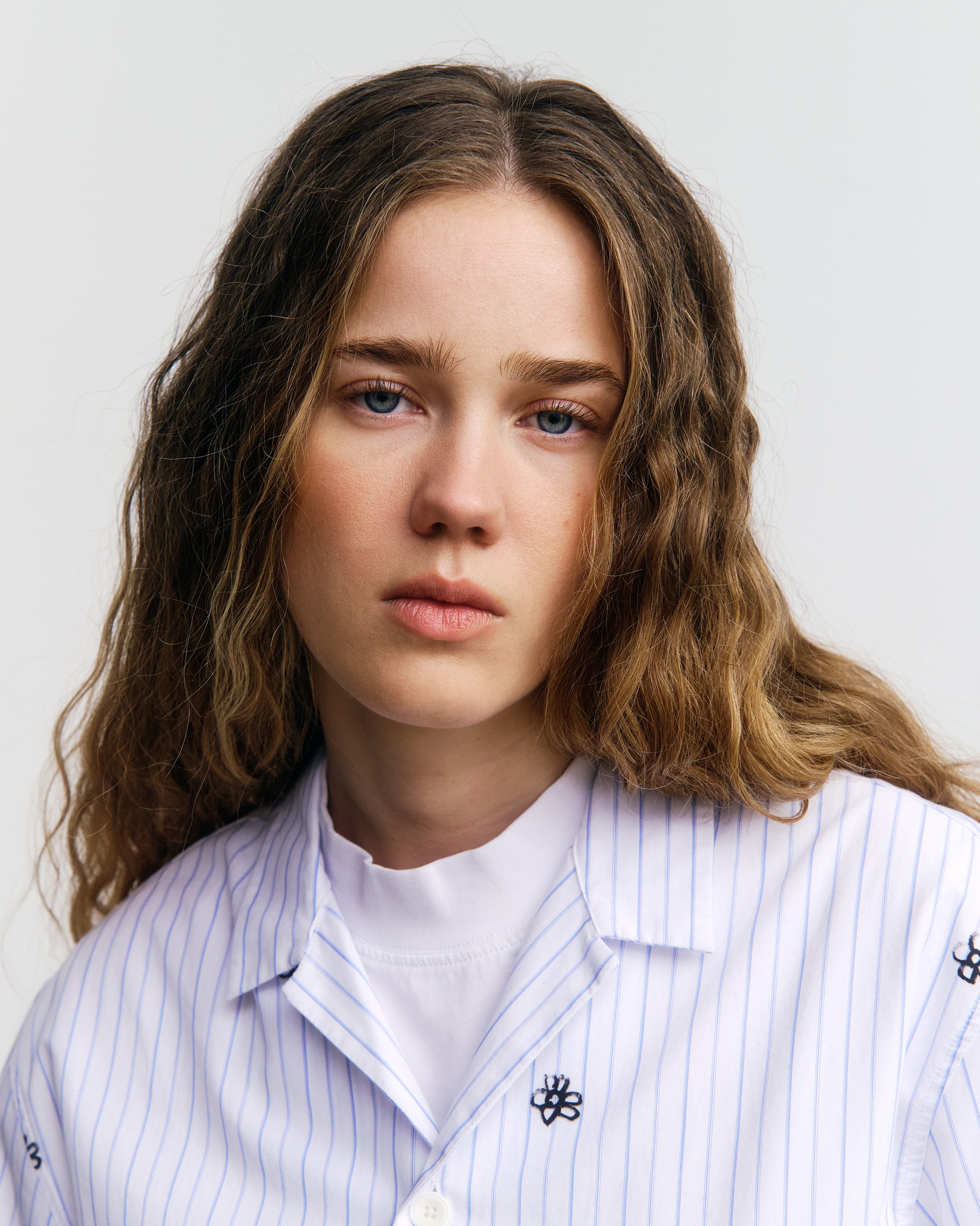 Flower Print Bowling Shirt Bio Baumwolle - Gestreift