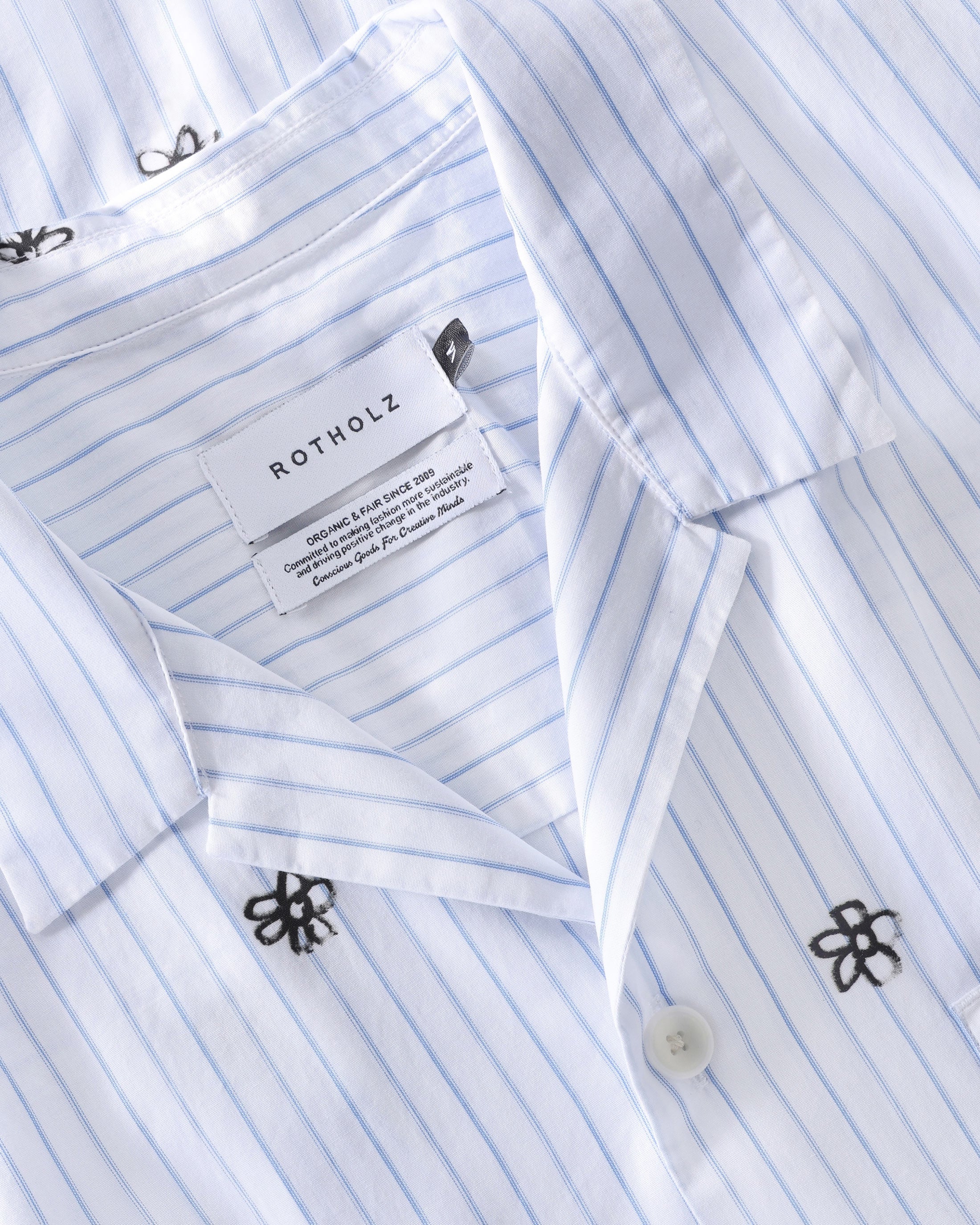 Flower Print Bowling Shirt Bio Baumwolle - Gestreift