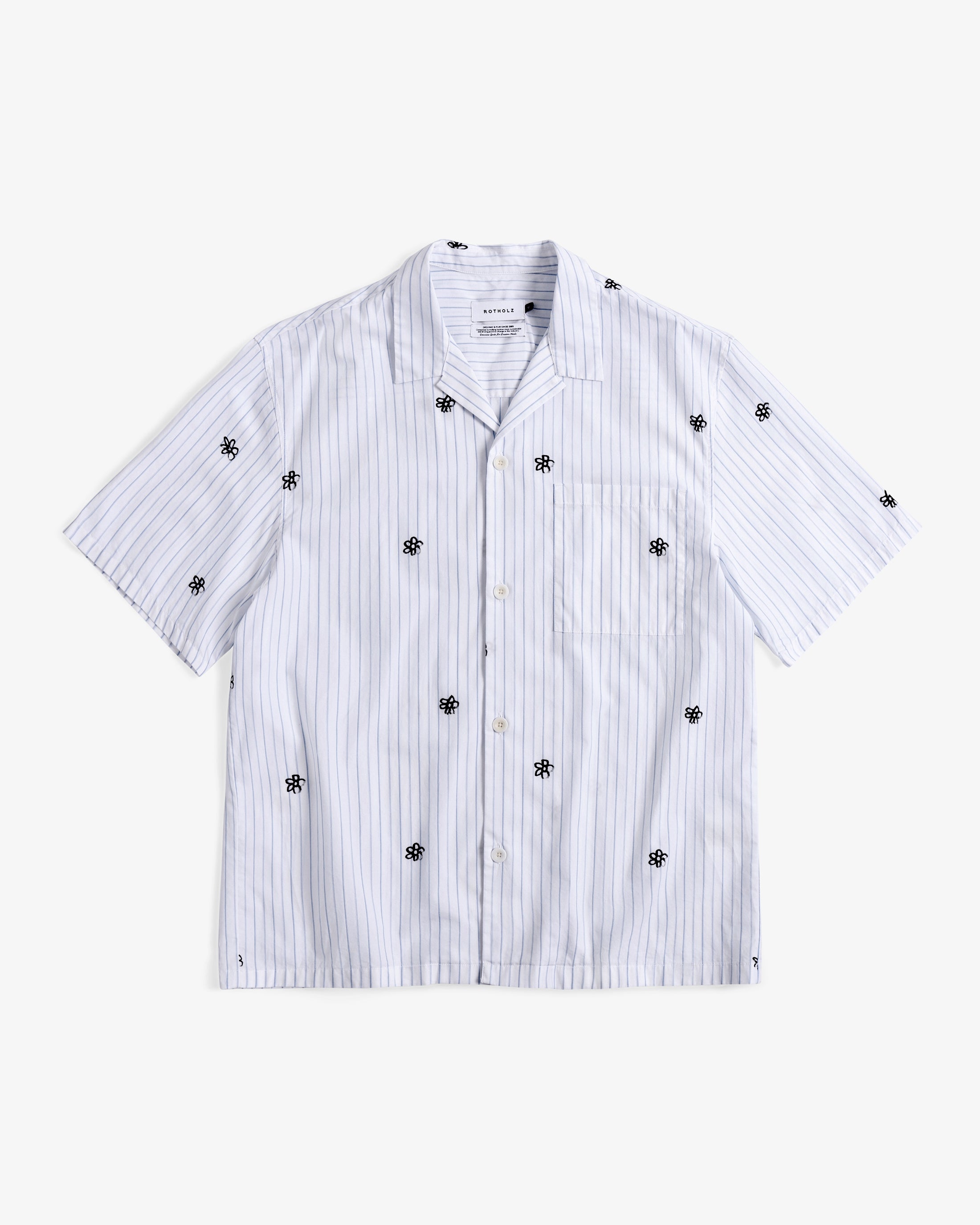 Flower Print Bowling Shirt Bio Baumwolle - Gestreift