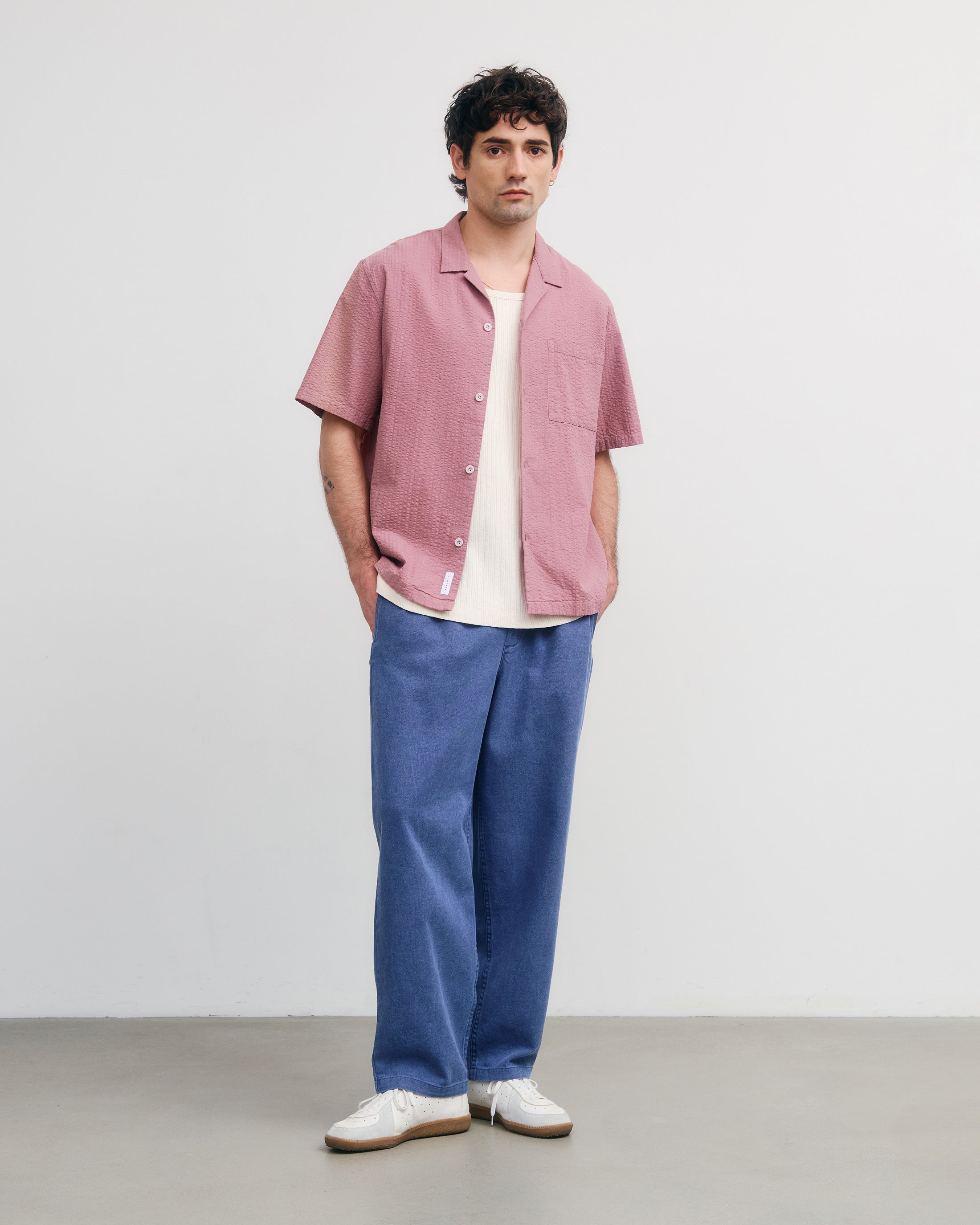 Organic Cotton Seersucker Bowling Shirt - Pink