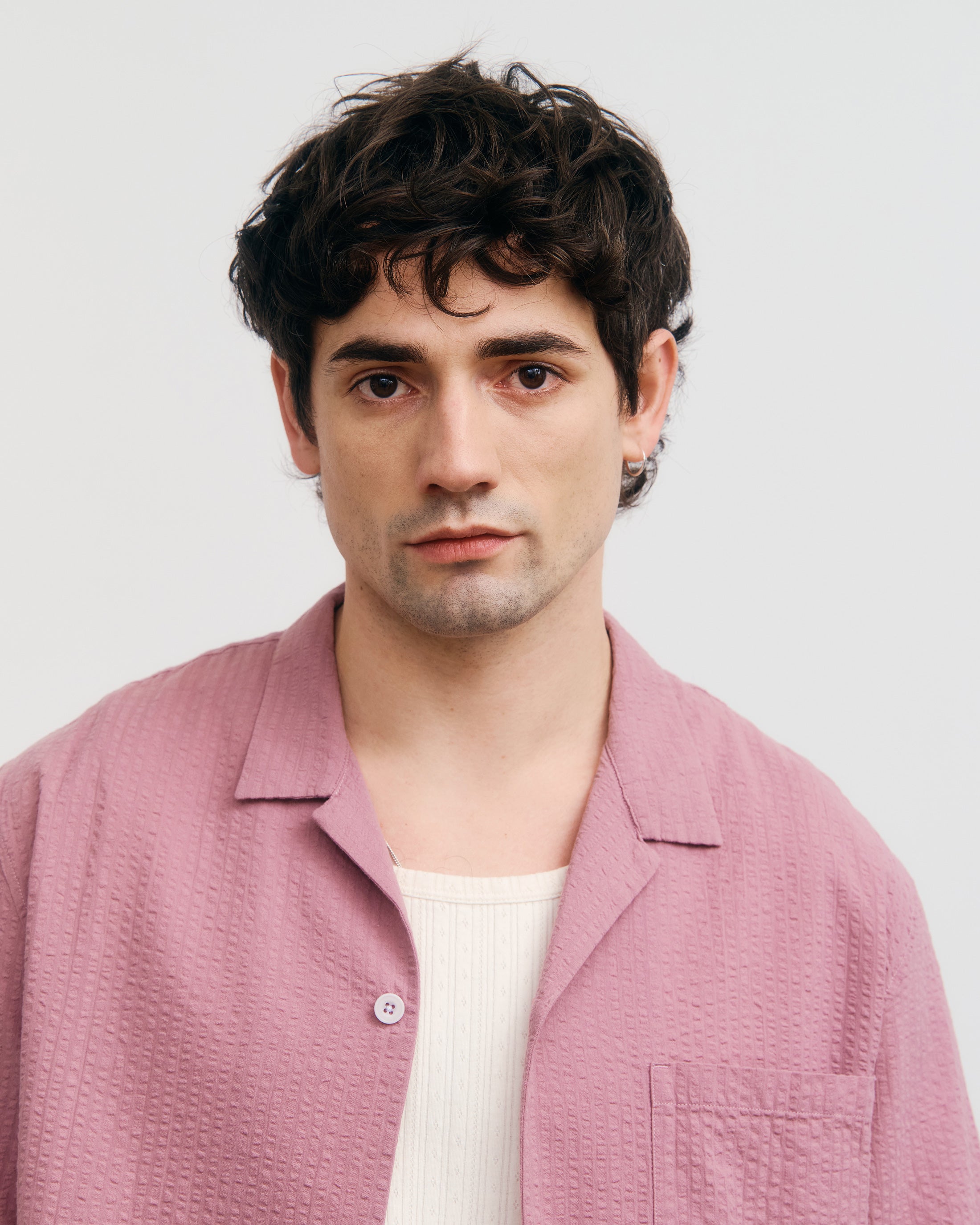 Organic Cotton Seersucker Bowling Shirt - Pink