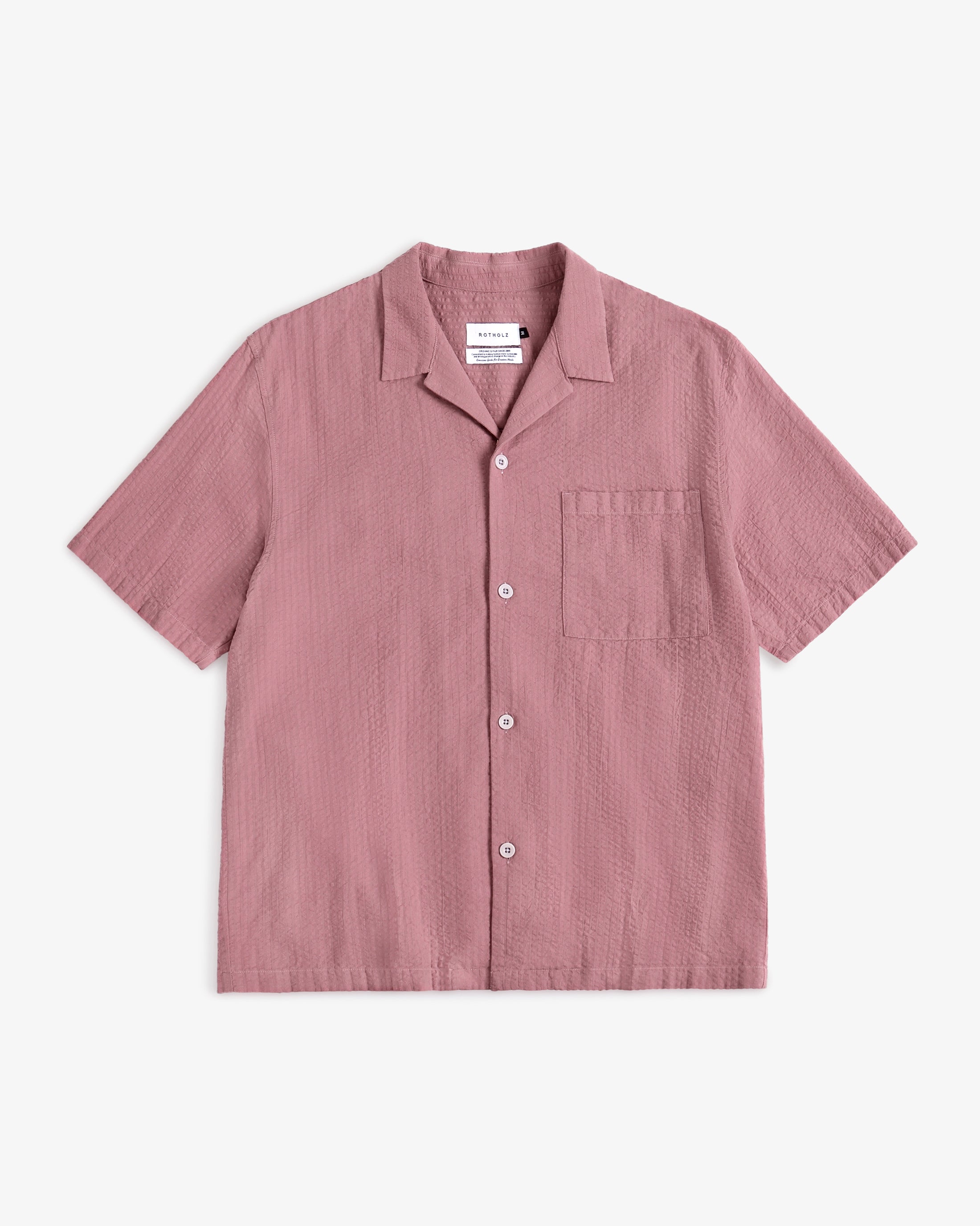 Organic Cotton Seersucker Bowling Shirt - Pink