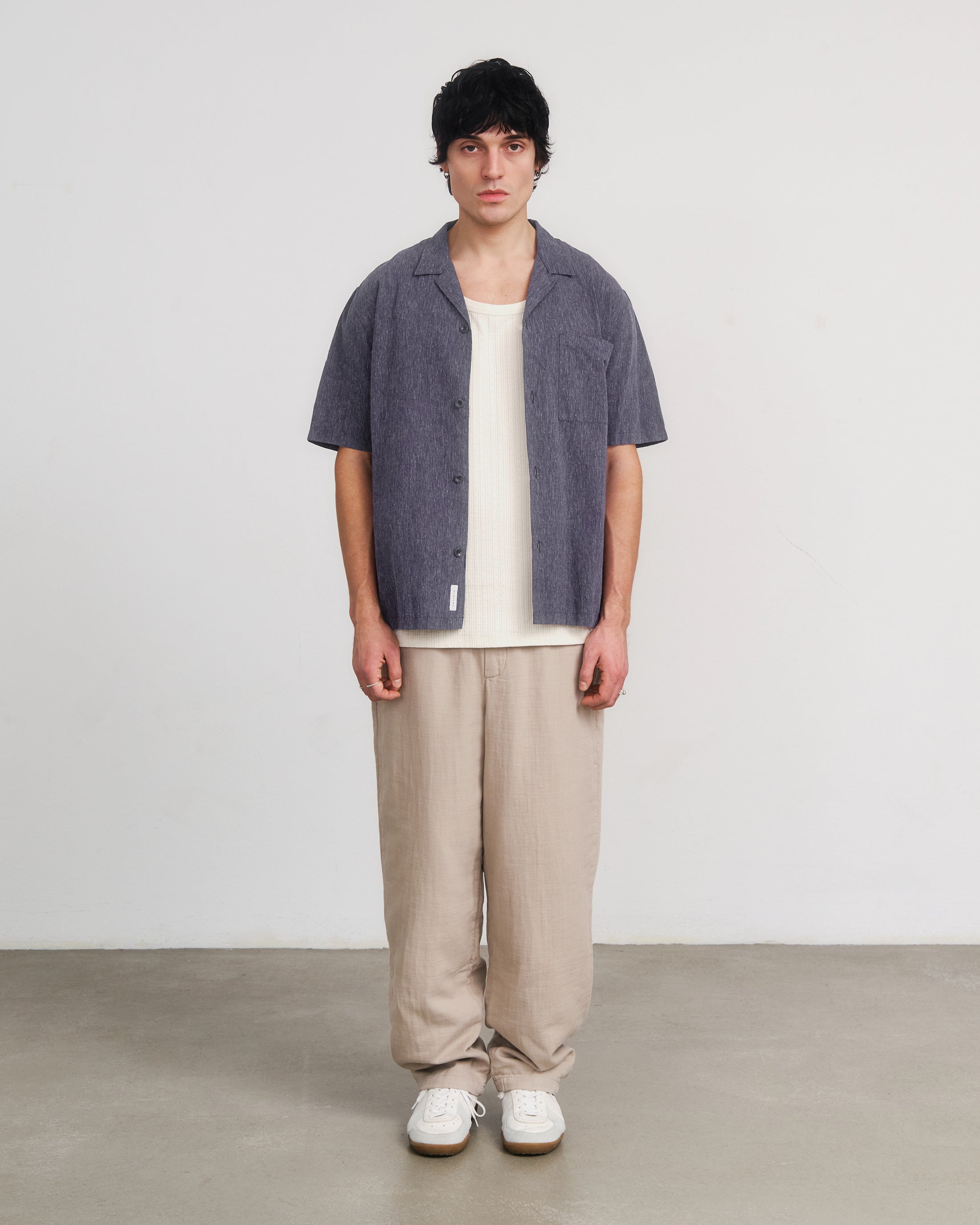 Melange Organic Cotton Bowling Shirt - Blue