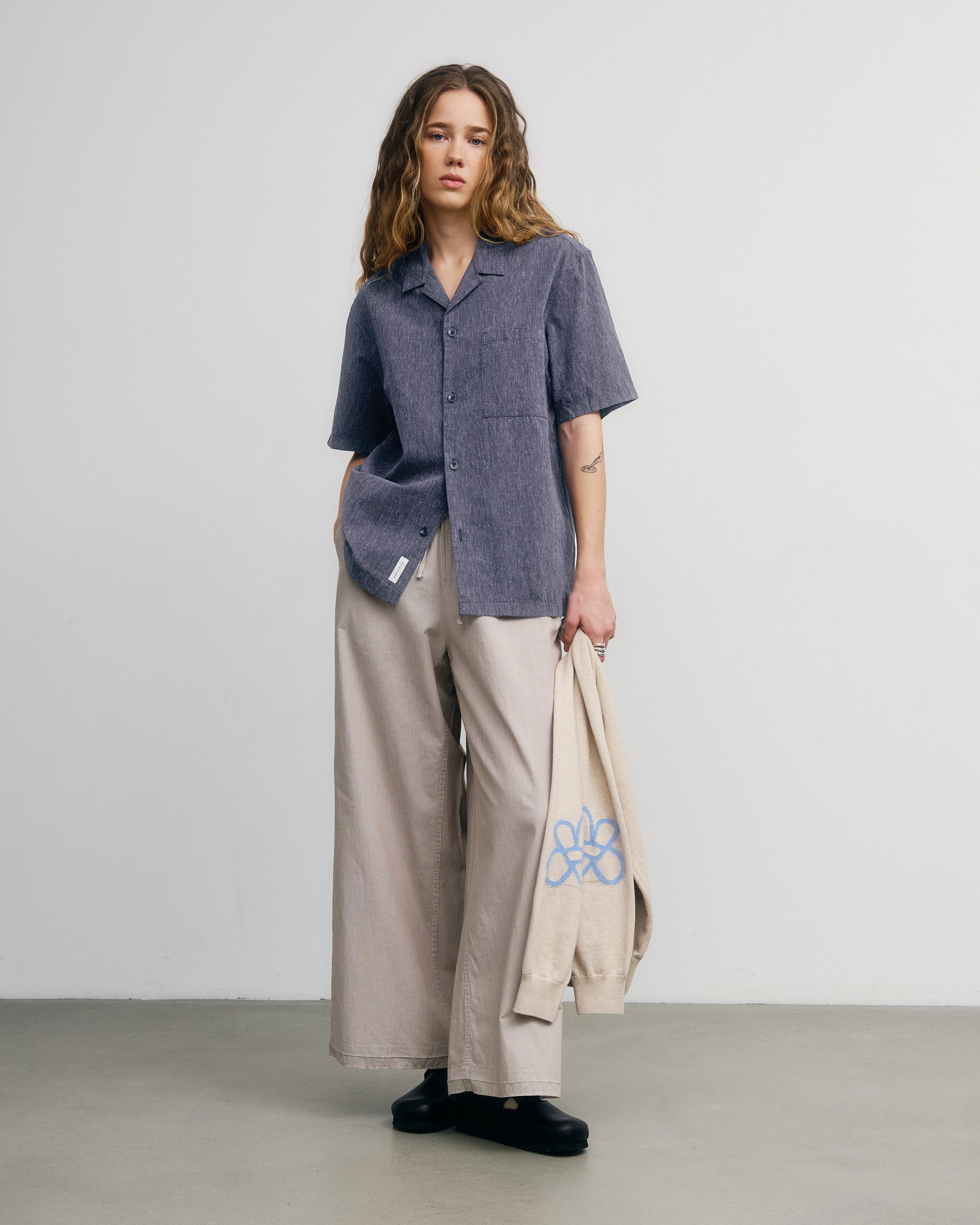 Meliertes Bowling Shirt Bio Baumwolle - Blau