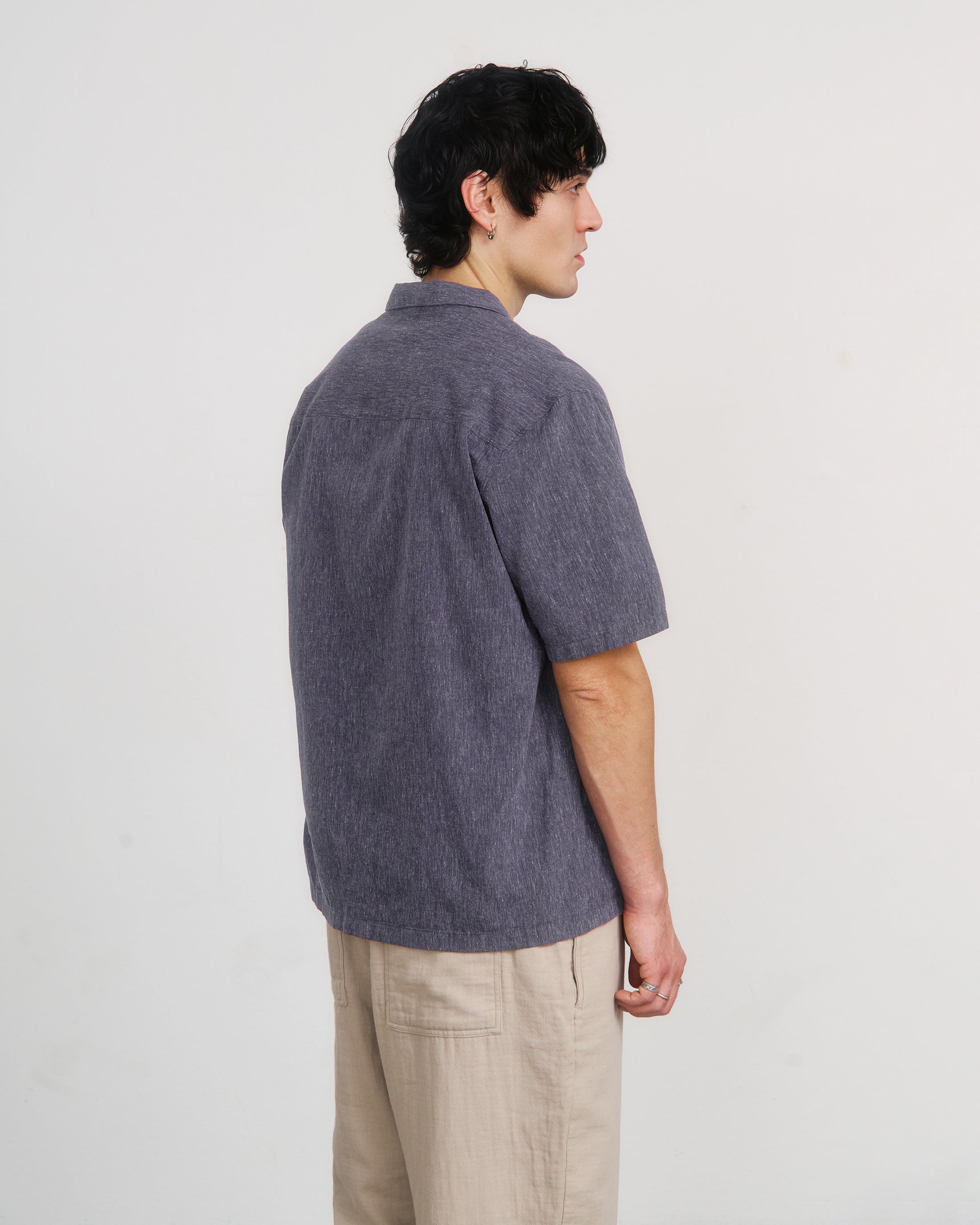 Melange Organic Cotton Bowling Shirt - Blue