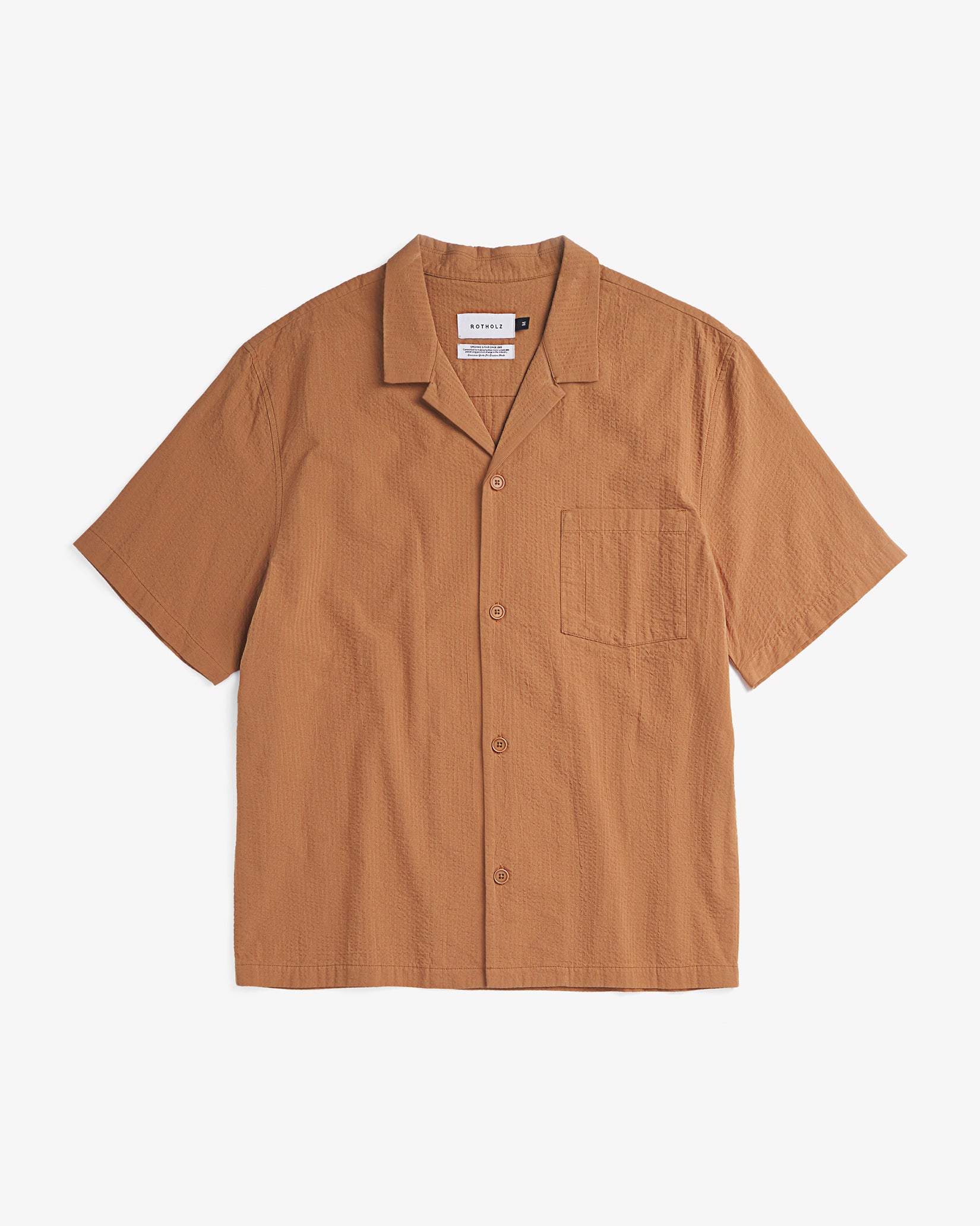 Seersucker Bowling Shirt Organic Cotton - Caramel