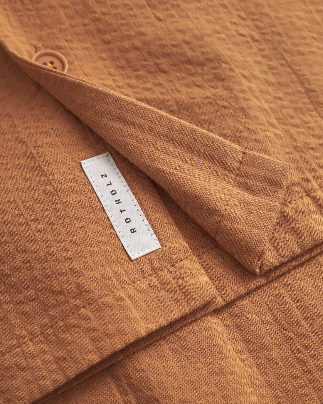 Seersucker Bowling Shirt Organic Cotton - Caramel