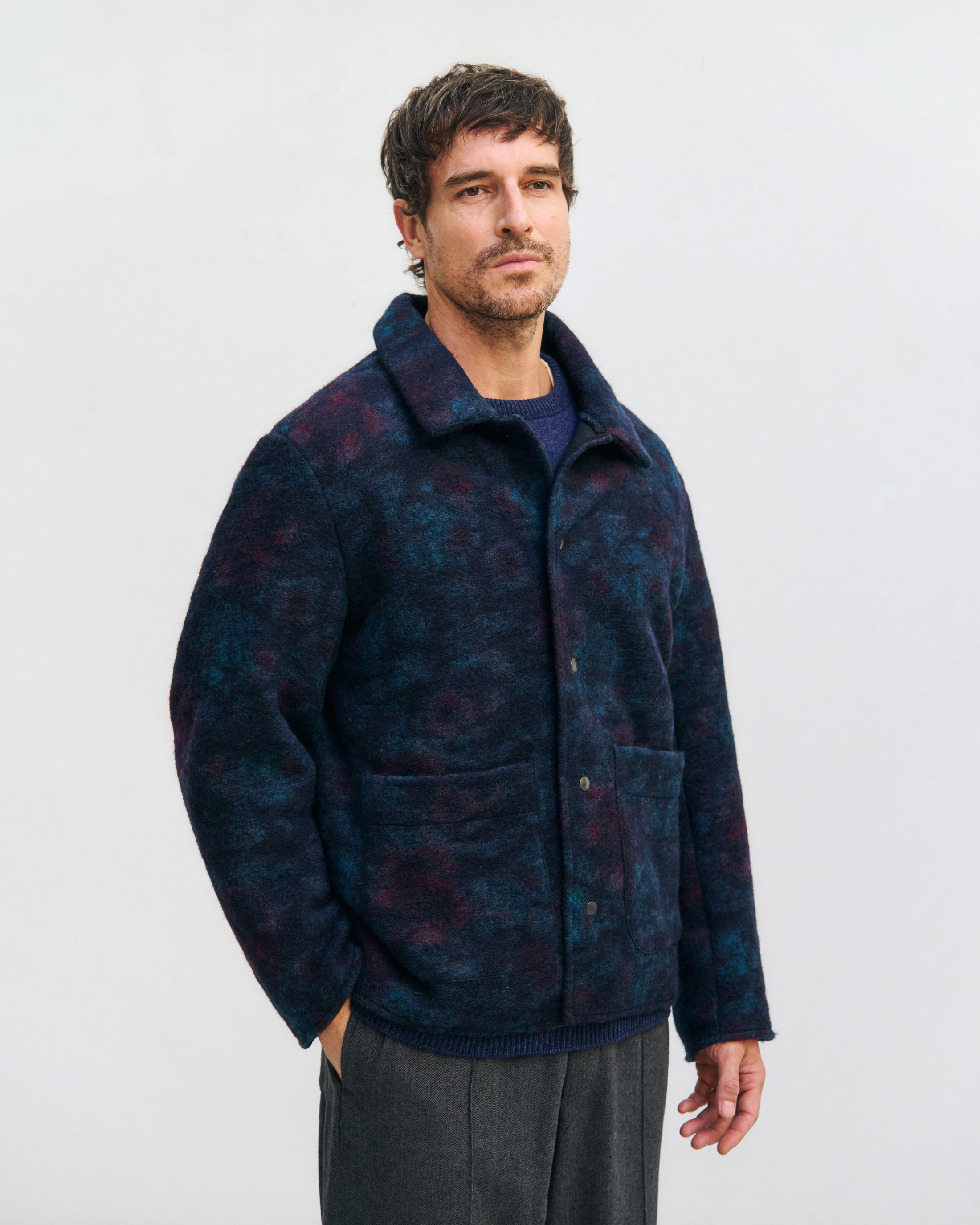 Workwear Jacket Organic Wool Blend - Blue Melange
