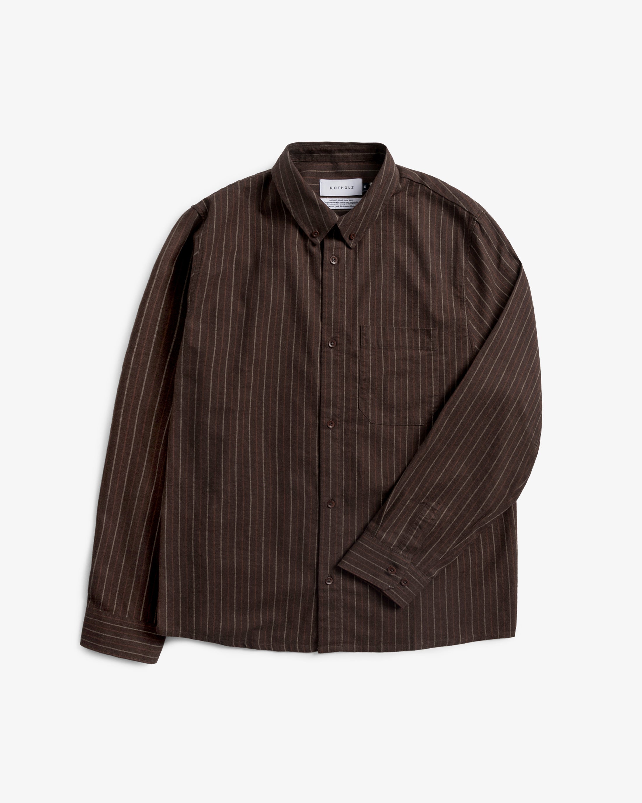 Organic Cotton Button-Down Shirt - Brown Striped